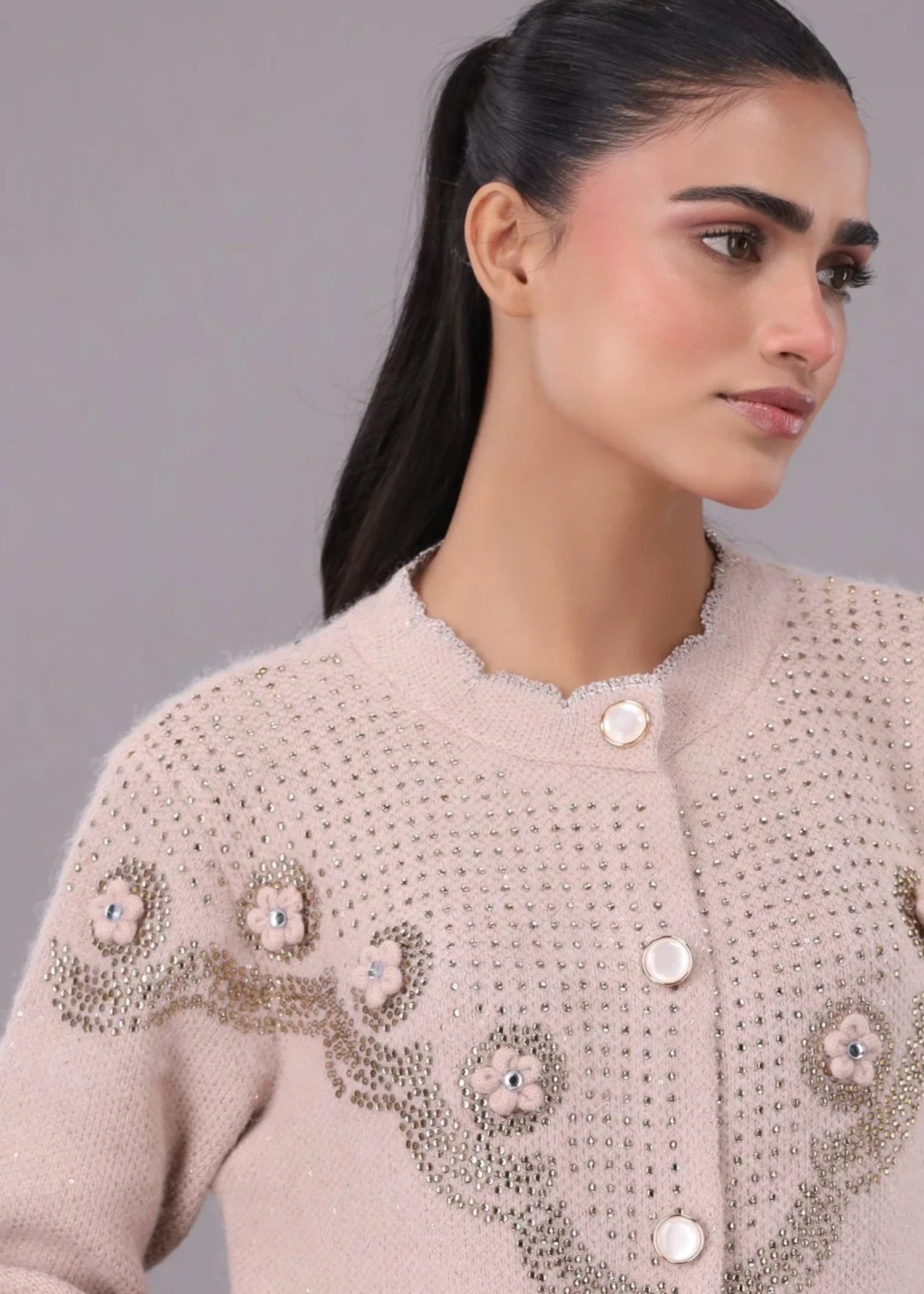 wool Cardigan in Light pink