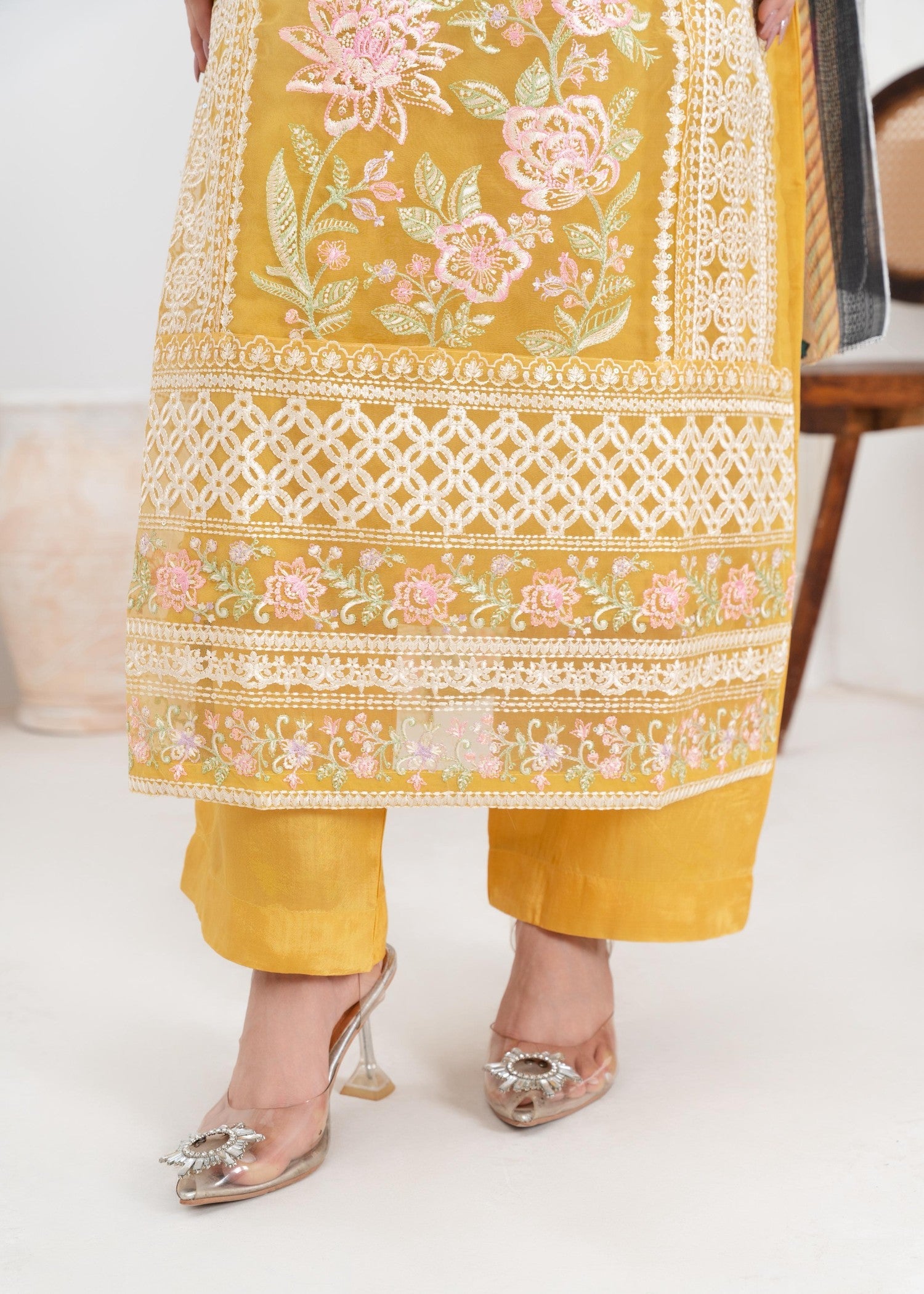 organza Kurta Set in Lemonade