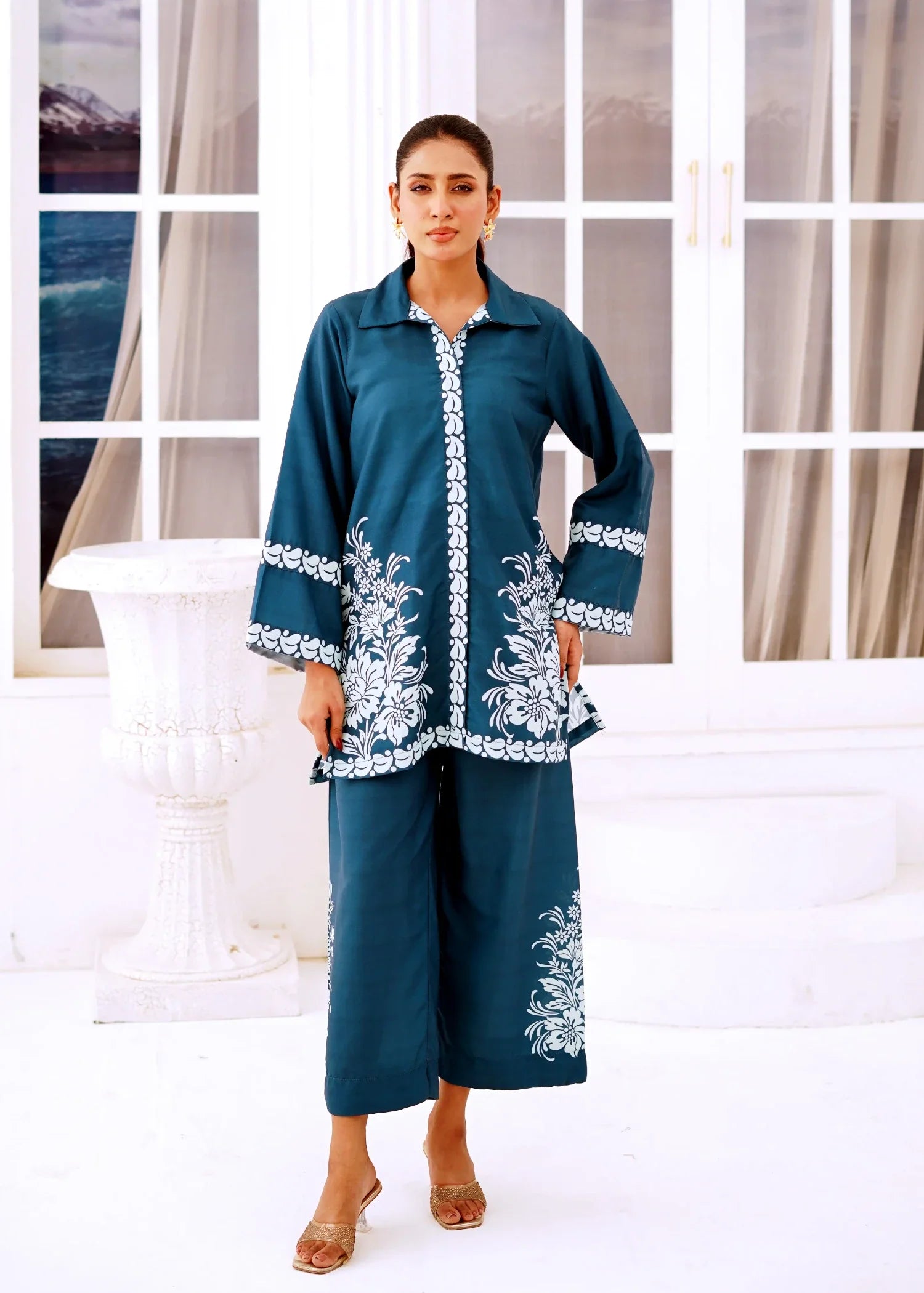 poly lawn Co Ord Sets in Teal