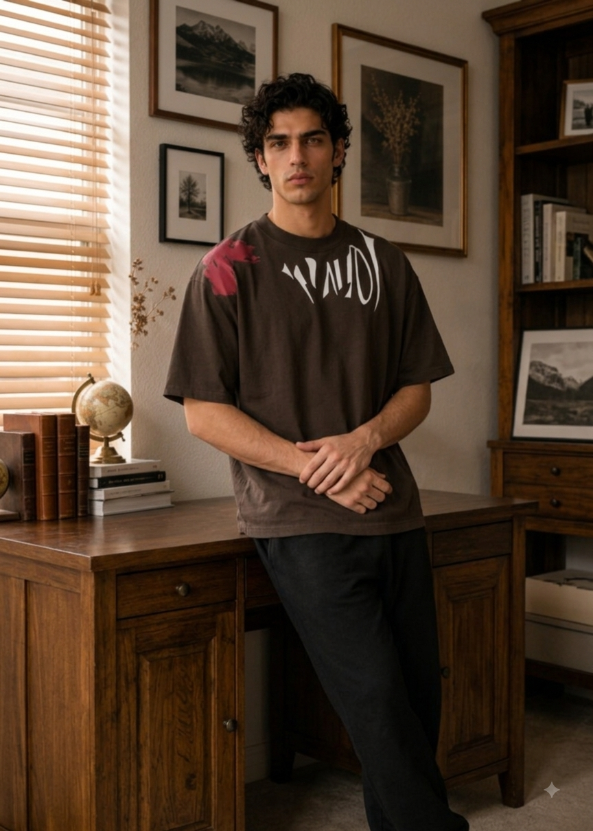 polycotton T Shirt in Dark brown