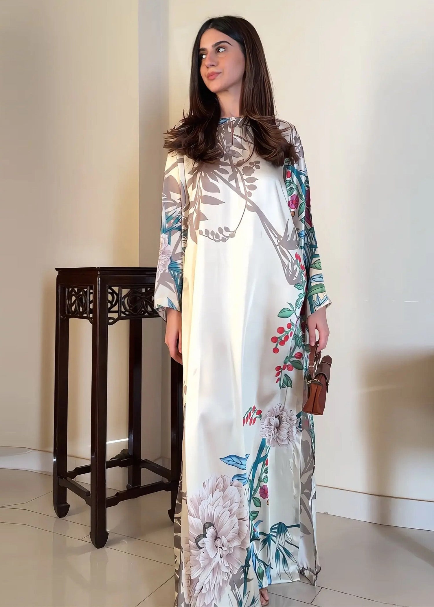 satin silk Kaftan in Light yellow