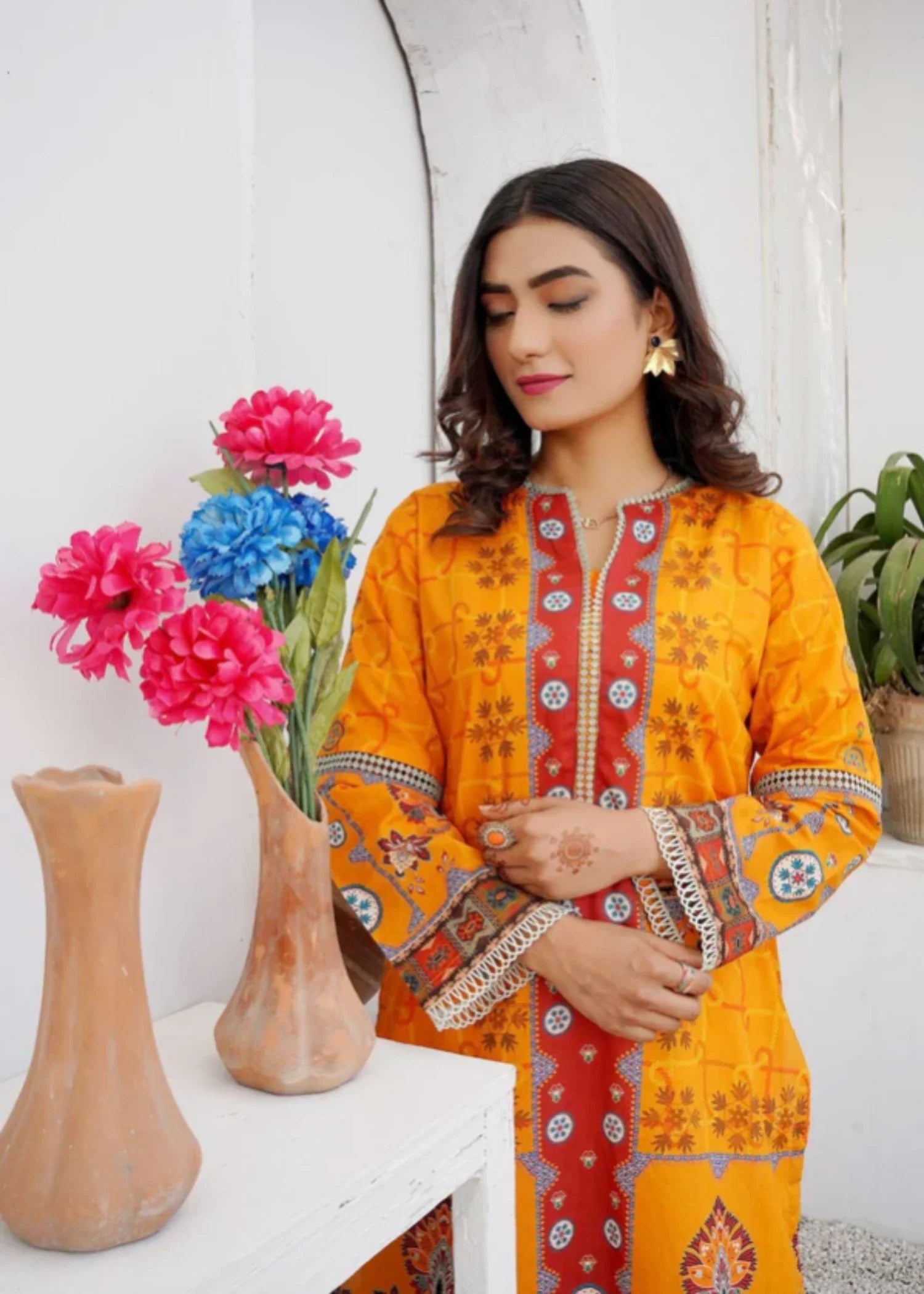 lawn Unstitched in Yellow-orange