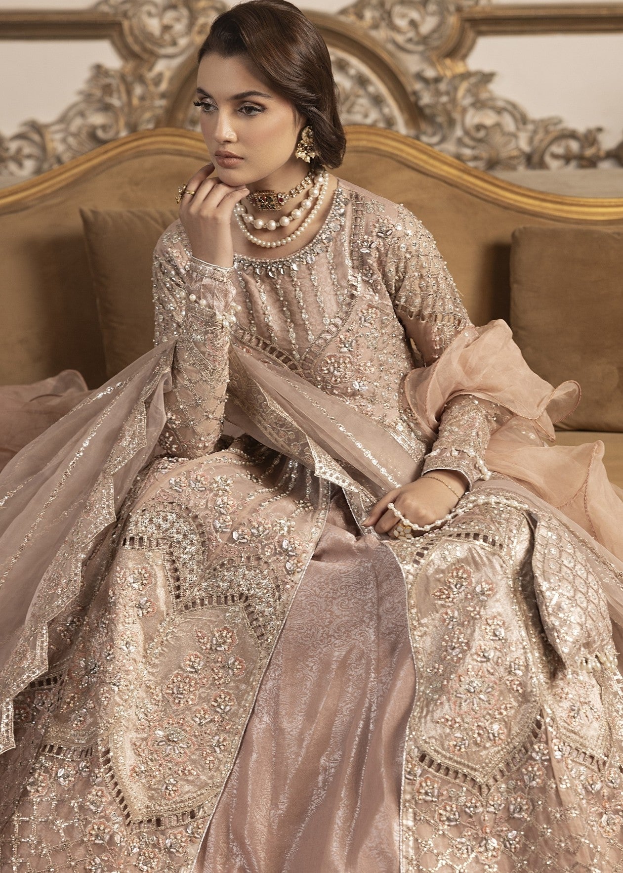 organza Lehenga in Pastel pink