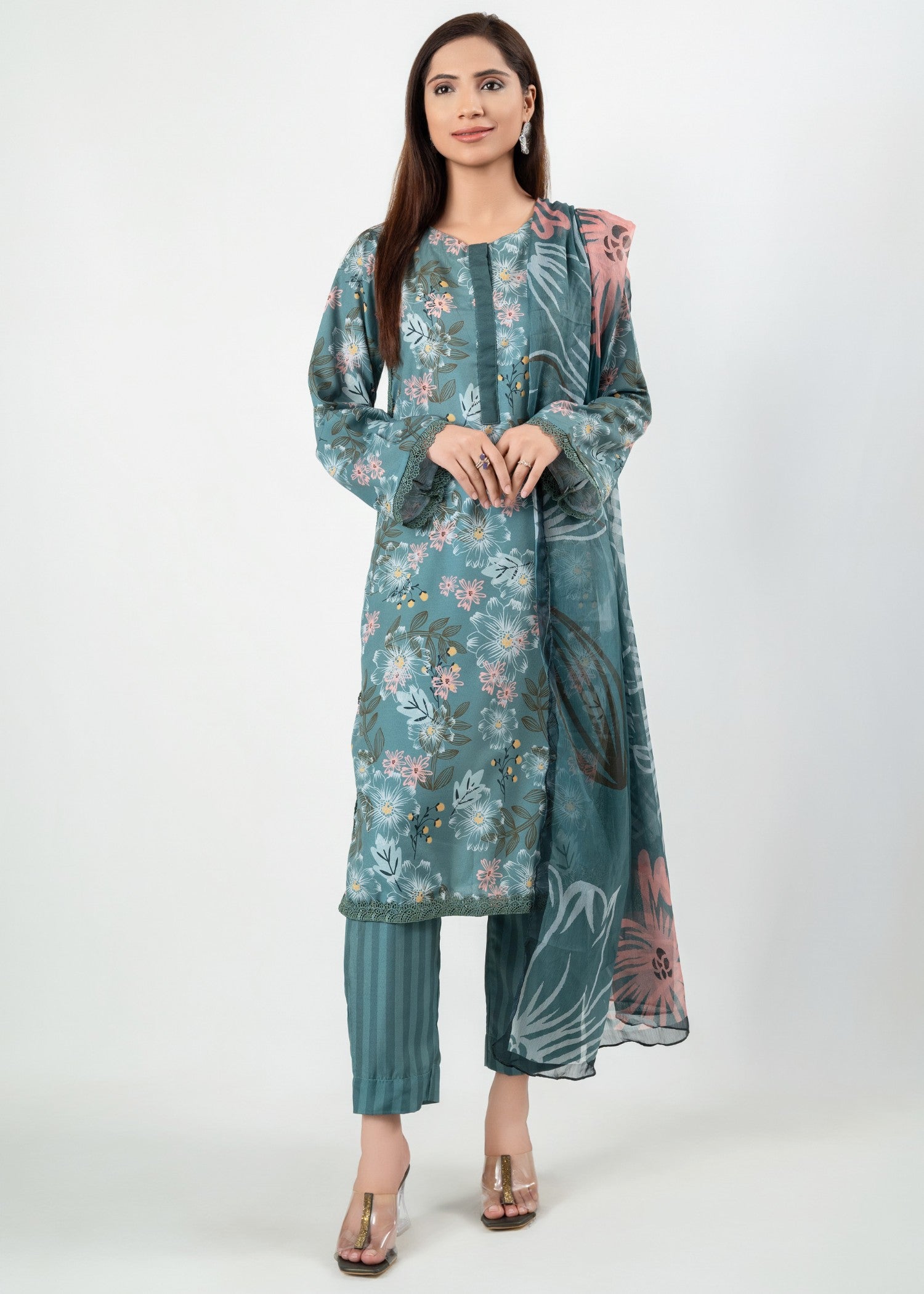 satin Unstitched in Sea green