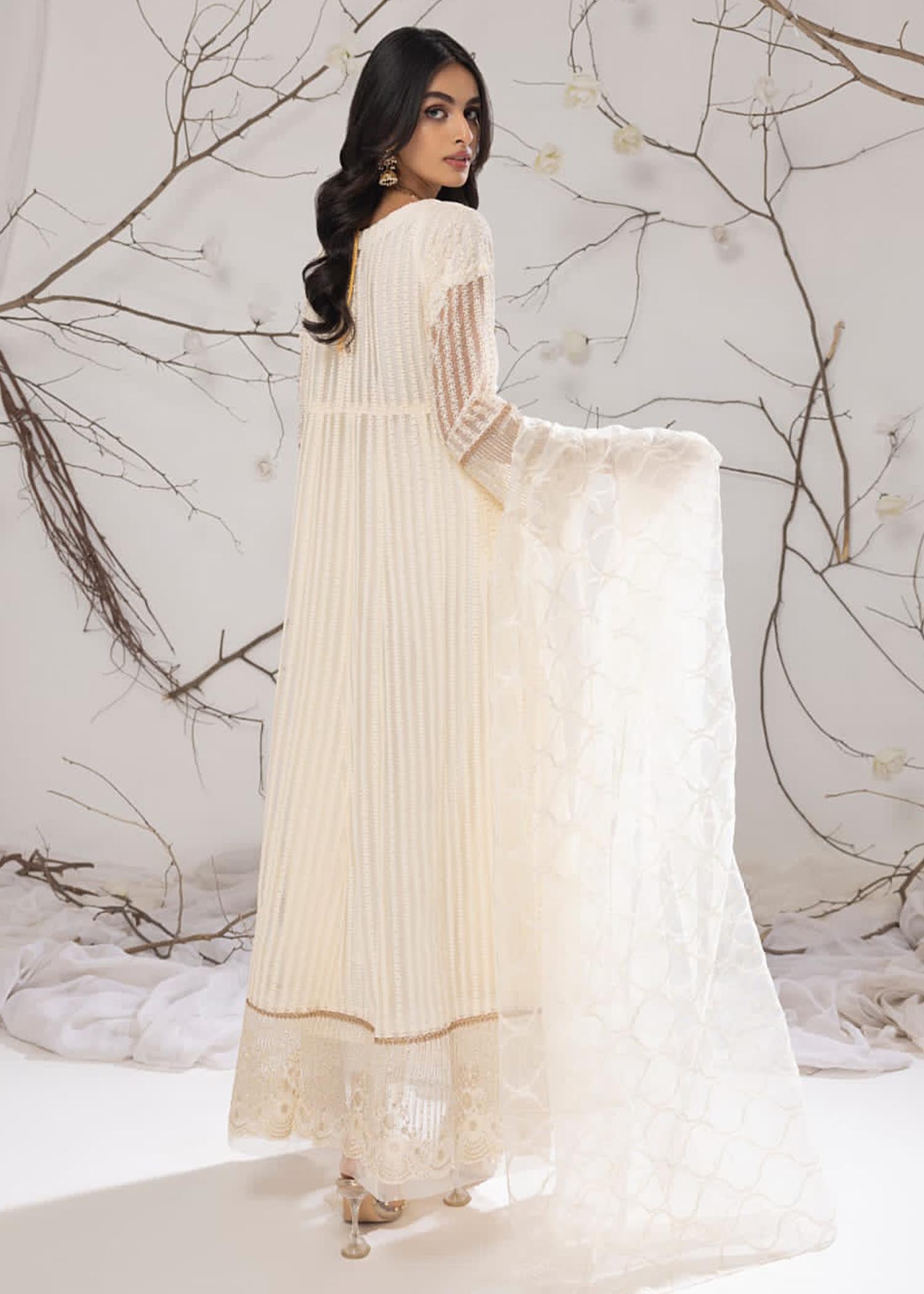 khaddi net Pishwas in White