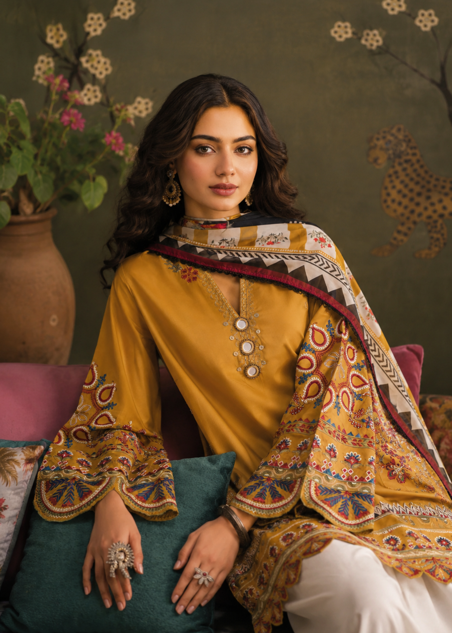 linen Kurta Set in Yellow-orange