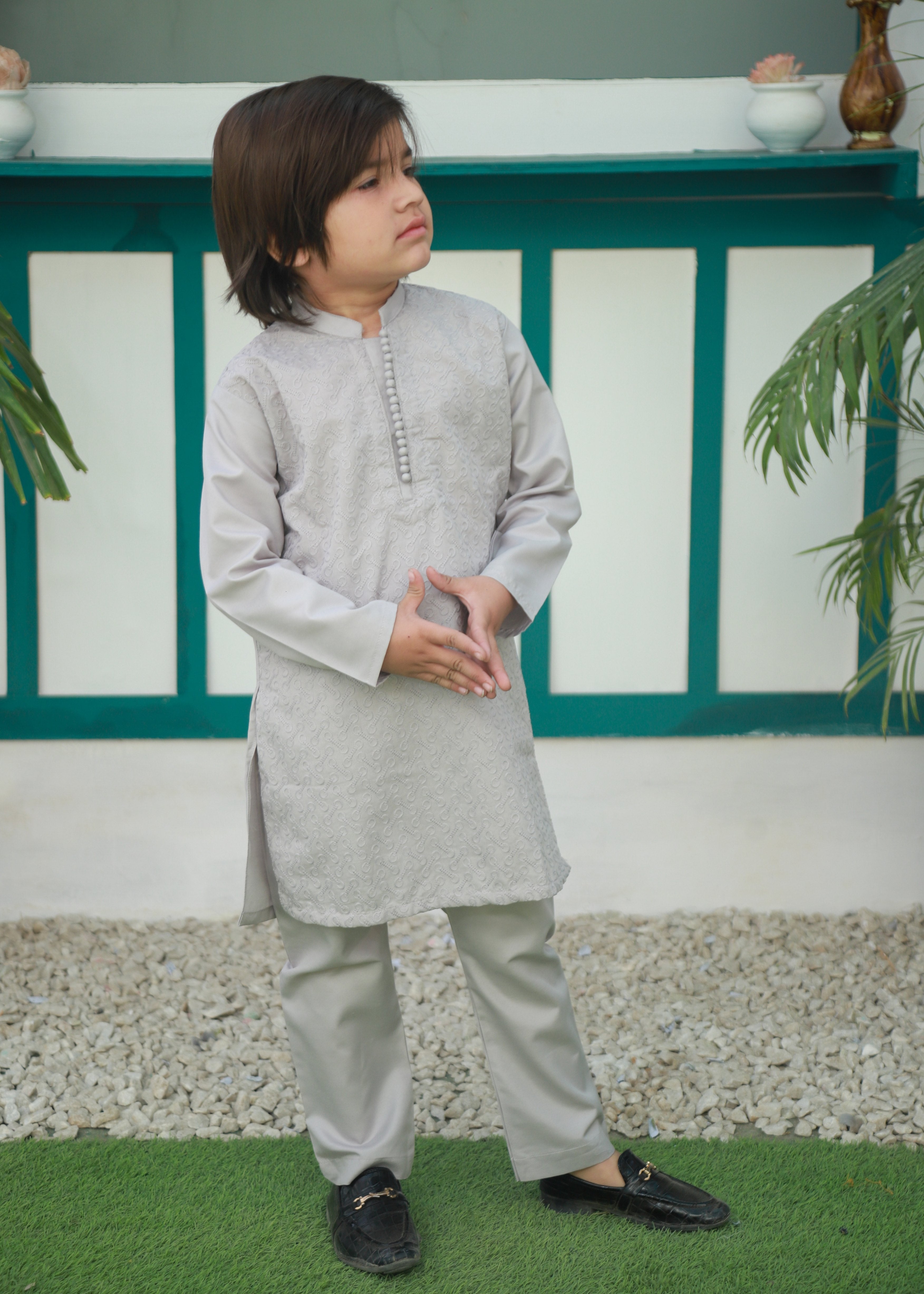 cotton Kurta Set in Pastel grey