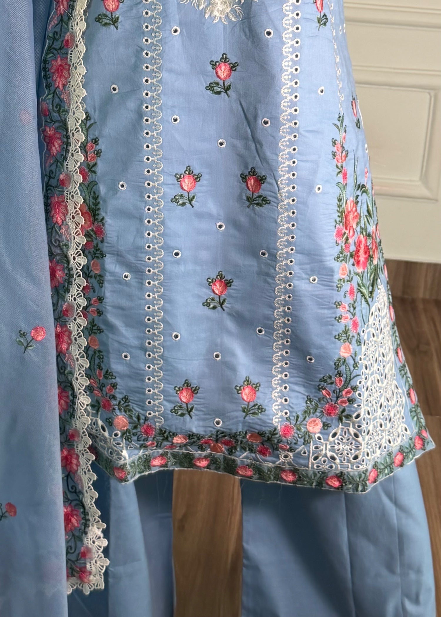 lawn Kurta Set in Powder blue, sky blue