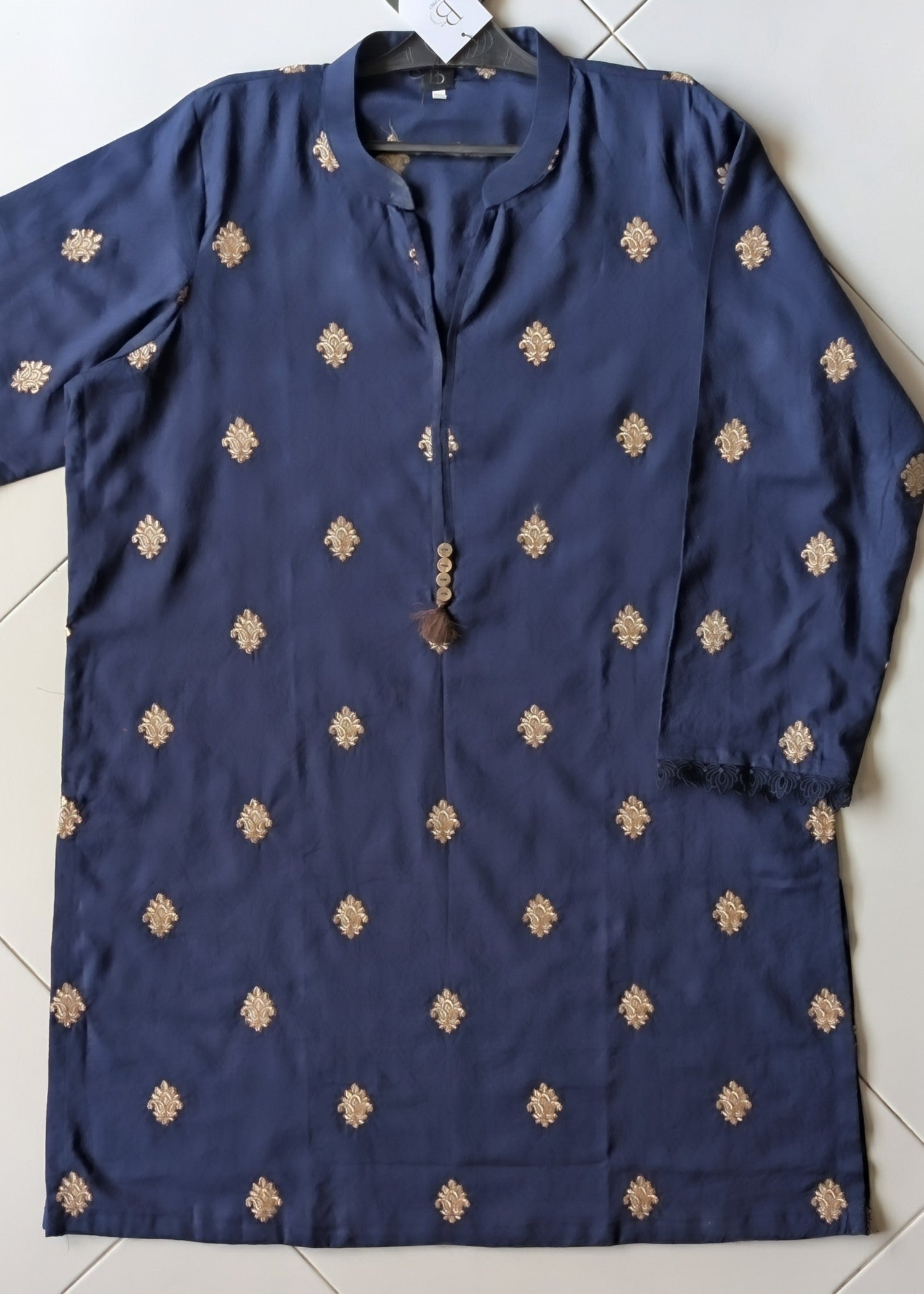 cotton jacquard Kurta Set in Midnight blue