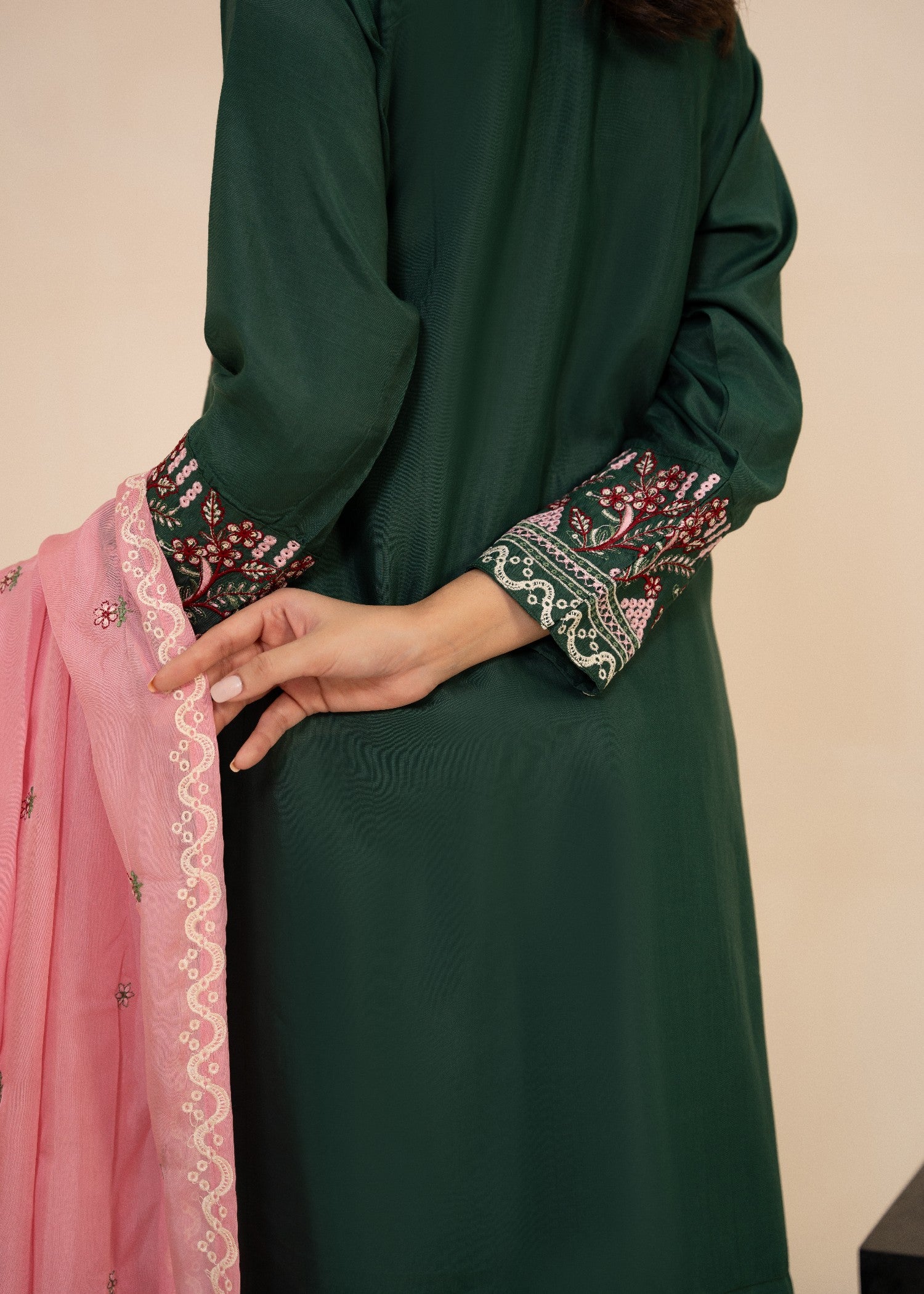 raw silk Kurta Set in Bottle green