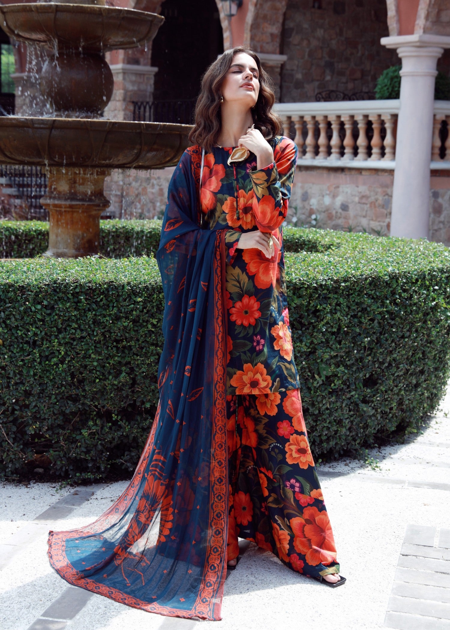 lawn Sharara in Orange, pumpkin orange