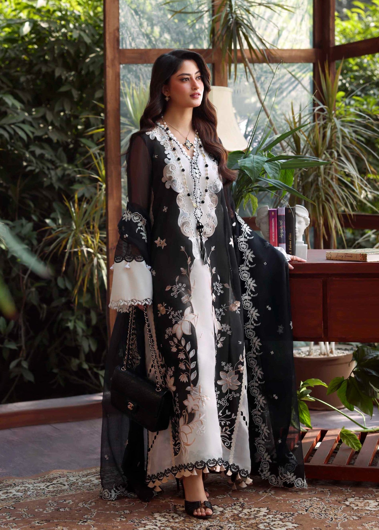 swiss voil Kurta Set in Black