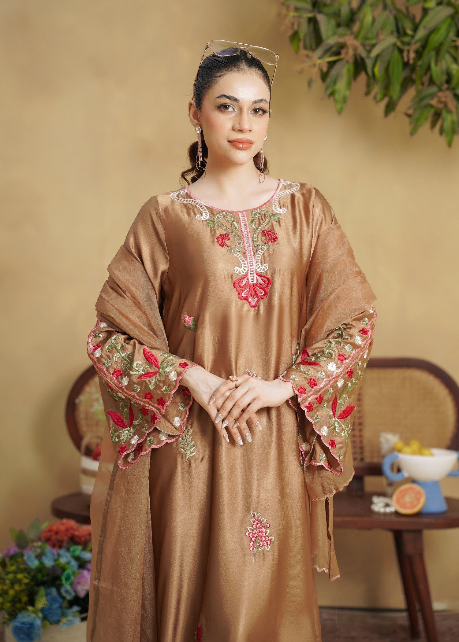 silk Kaftan in Camel brown