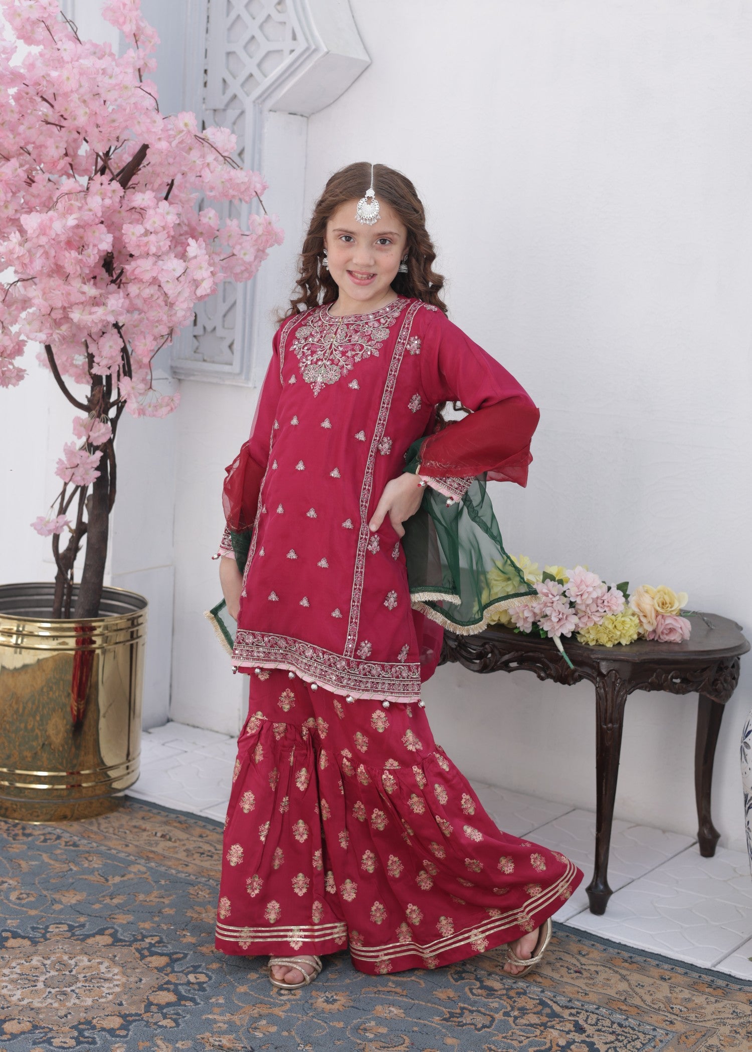 organza Gharara in Magenta haze
