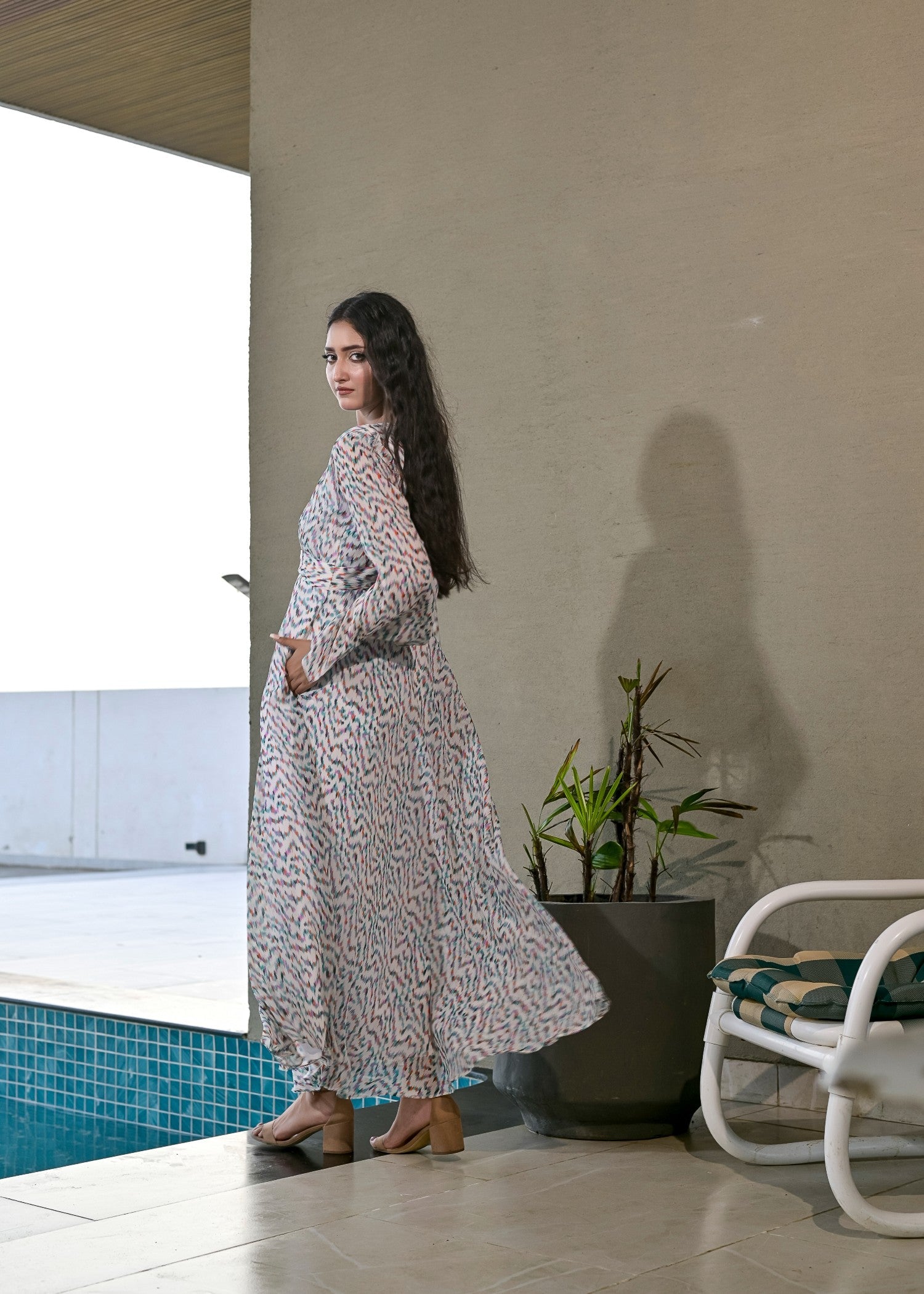chiffon Dress in Off-white