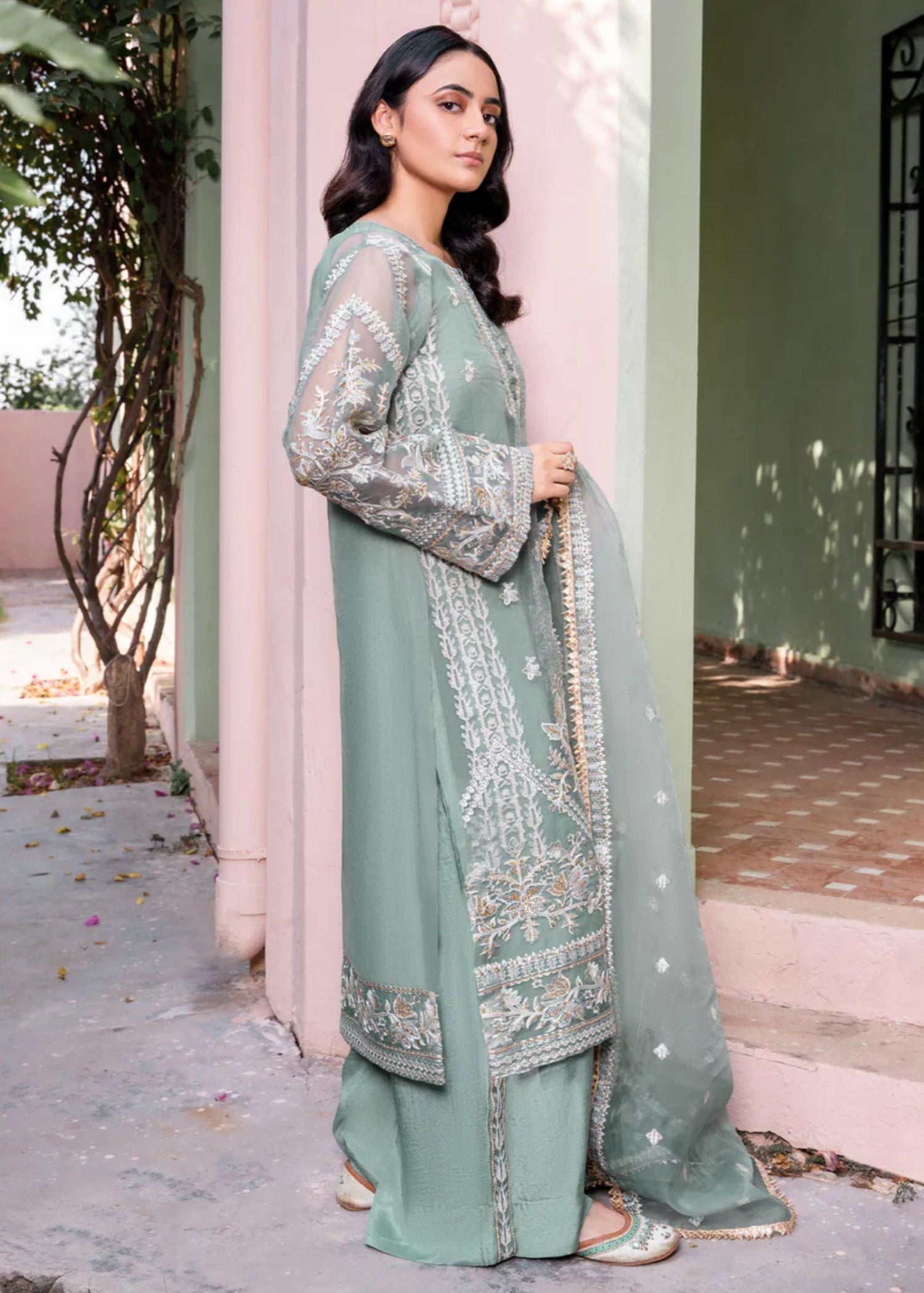 organza Kurta Set in Pastel green