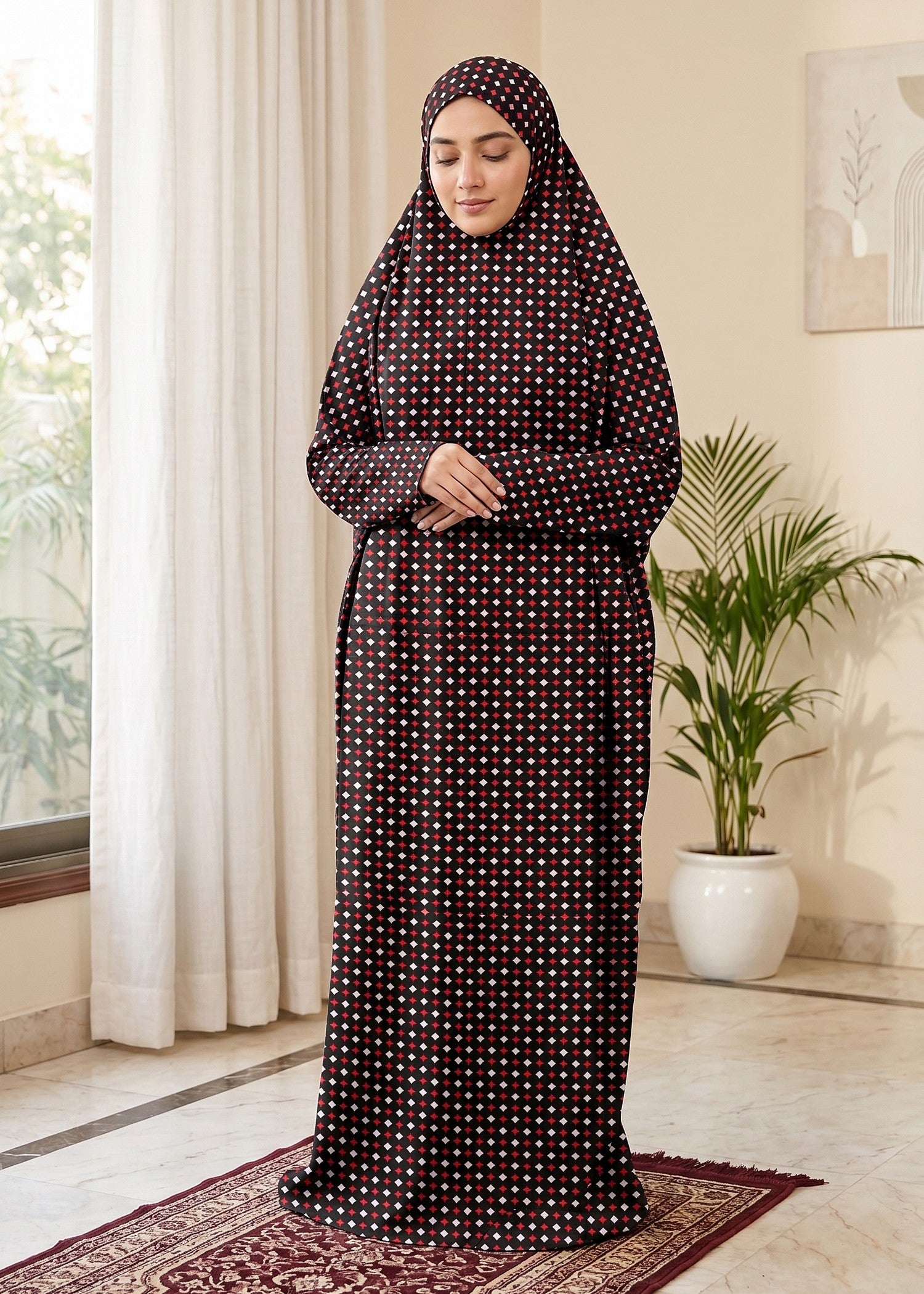 poly lawn Chaddar in Blood red, maroon, black
