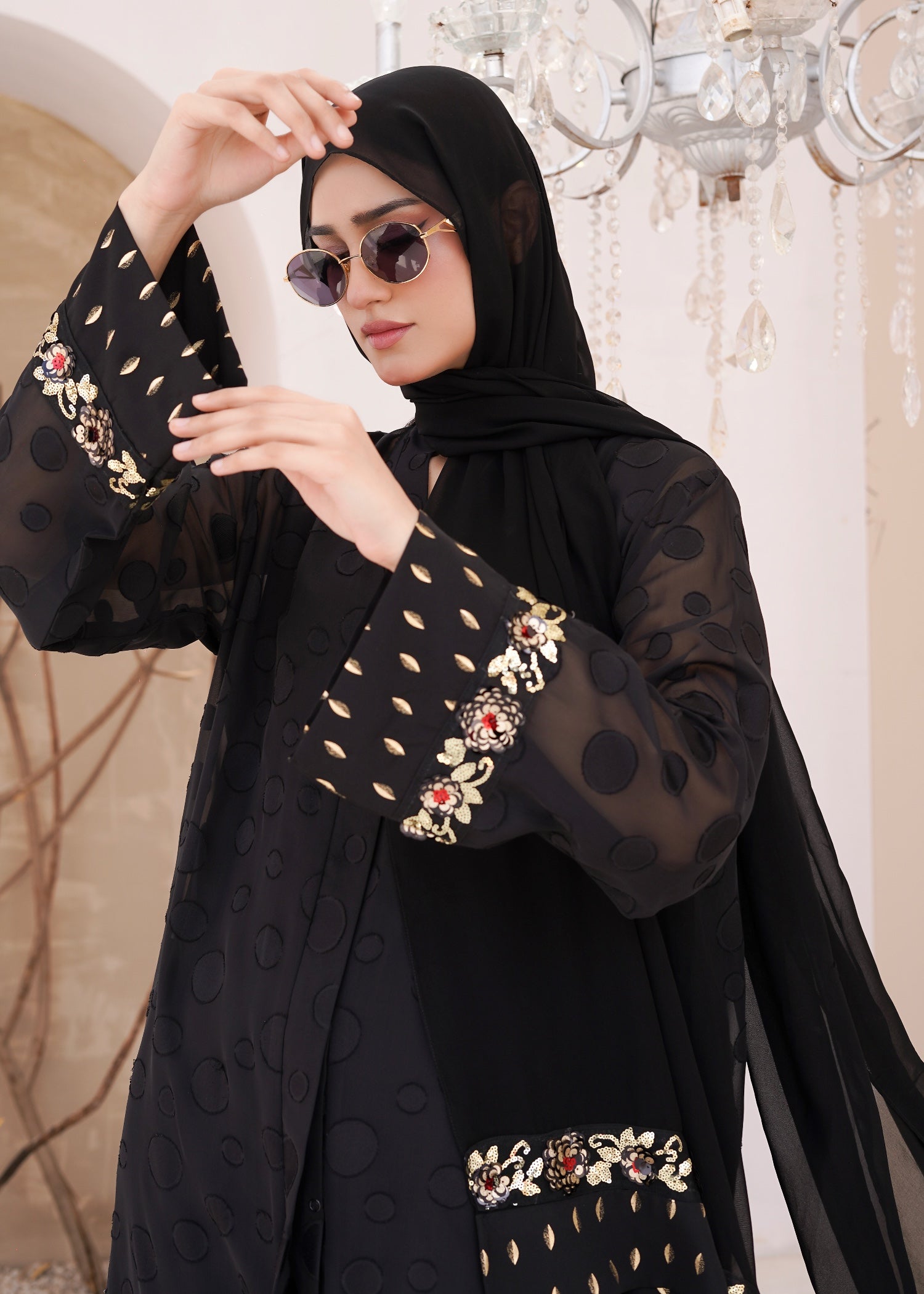 georgette chiffon Abaya in Black