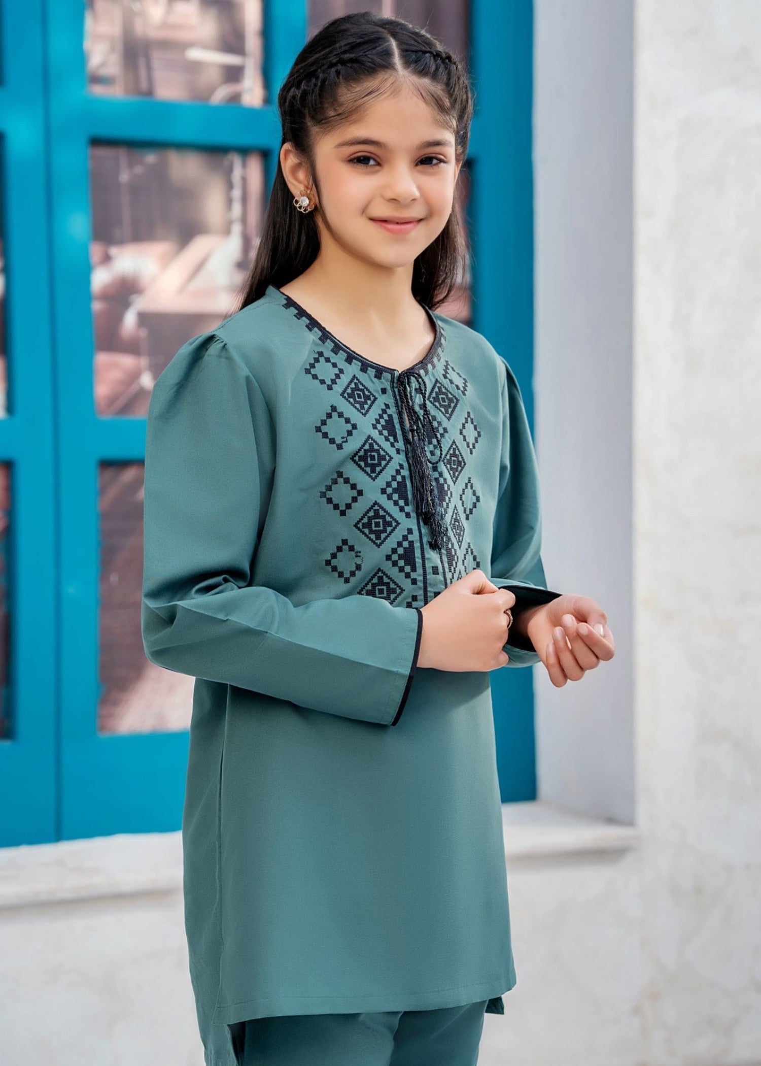 cotton Kurta Set in Eucalyptus green