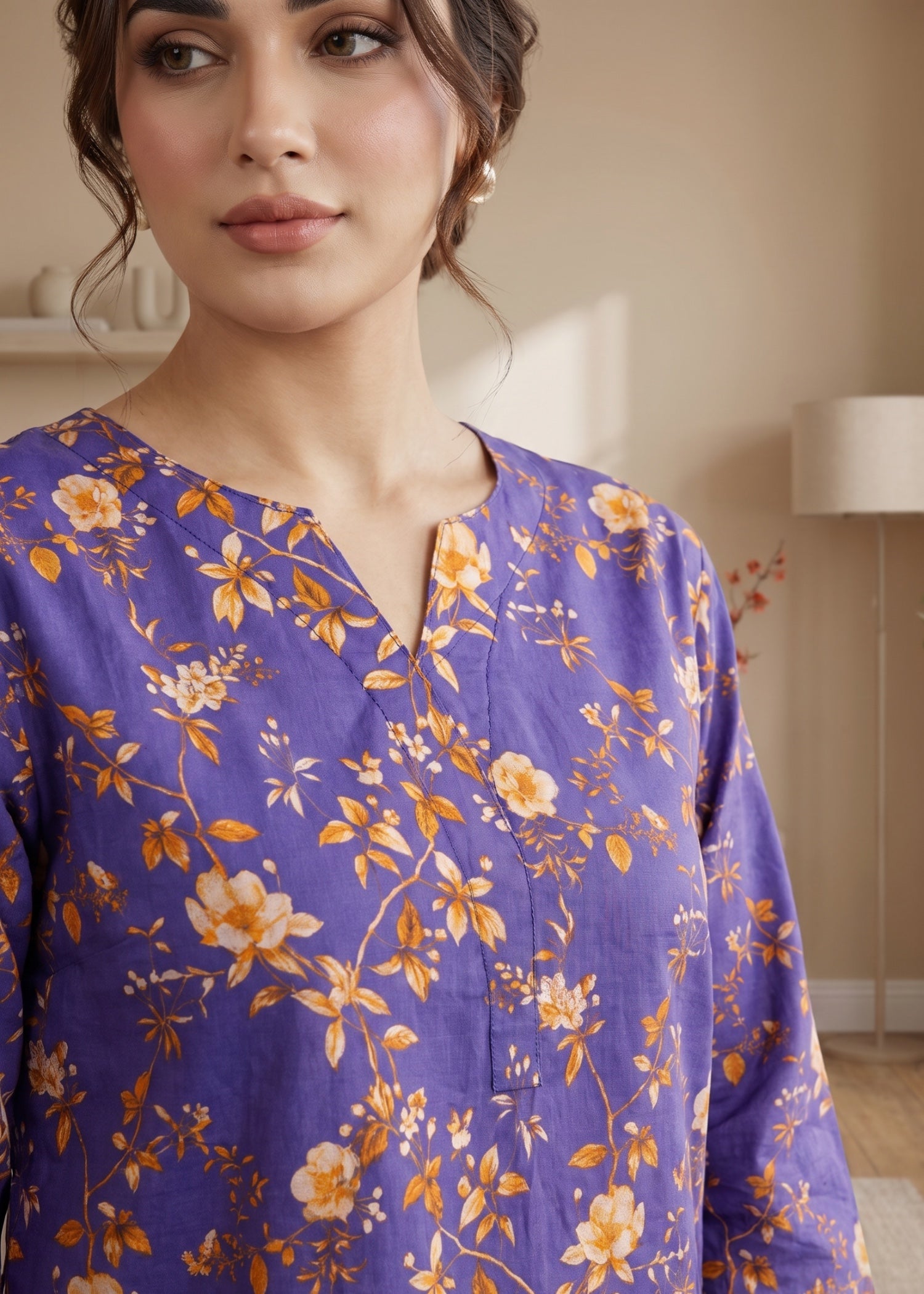 lawn cotton Kurti in Purple heart