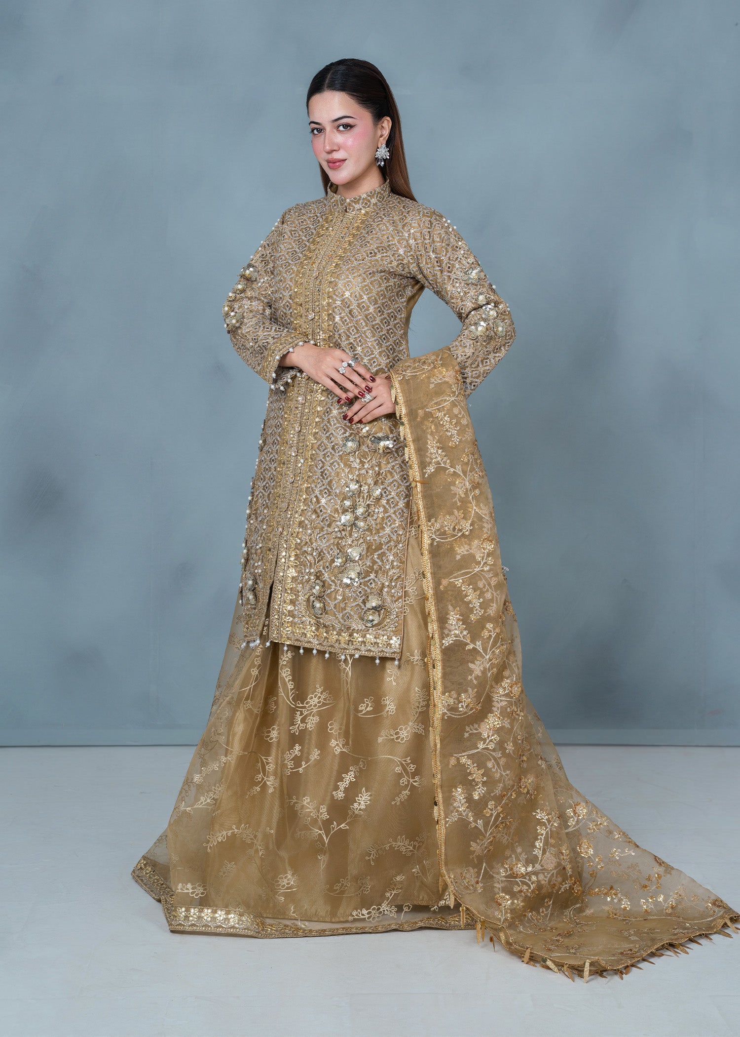 organza Sharara in Tan brown