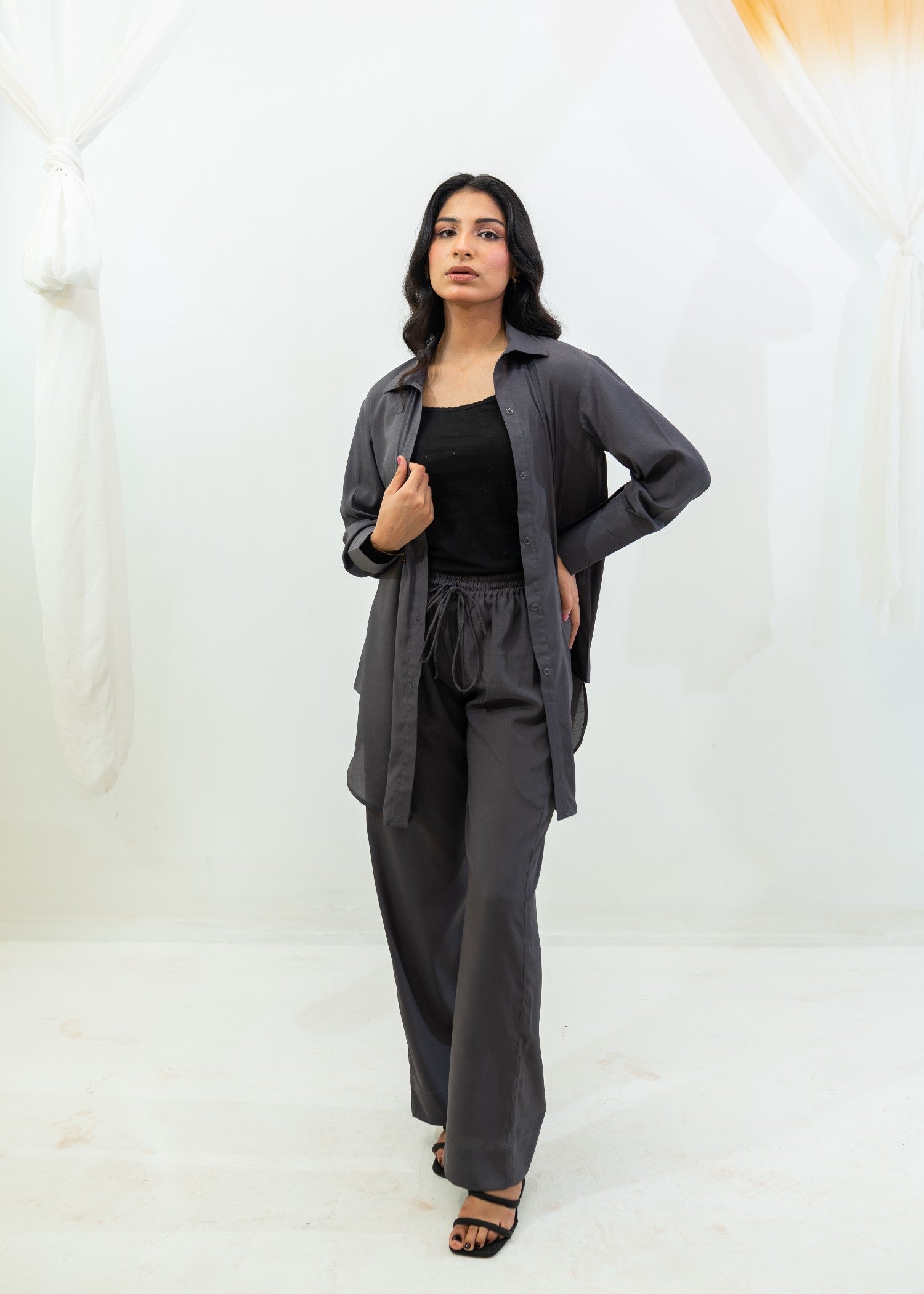polyester crepe Co Ord Sets in Charcoal