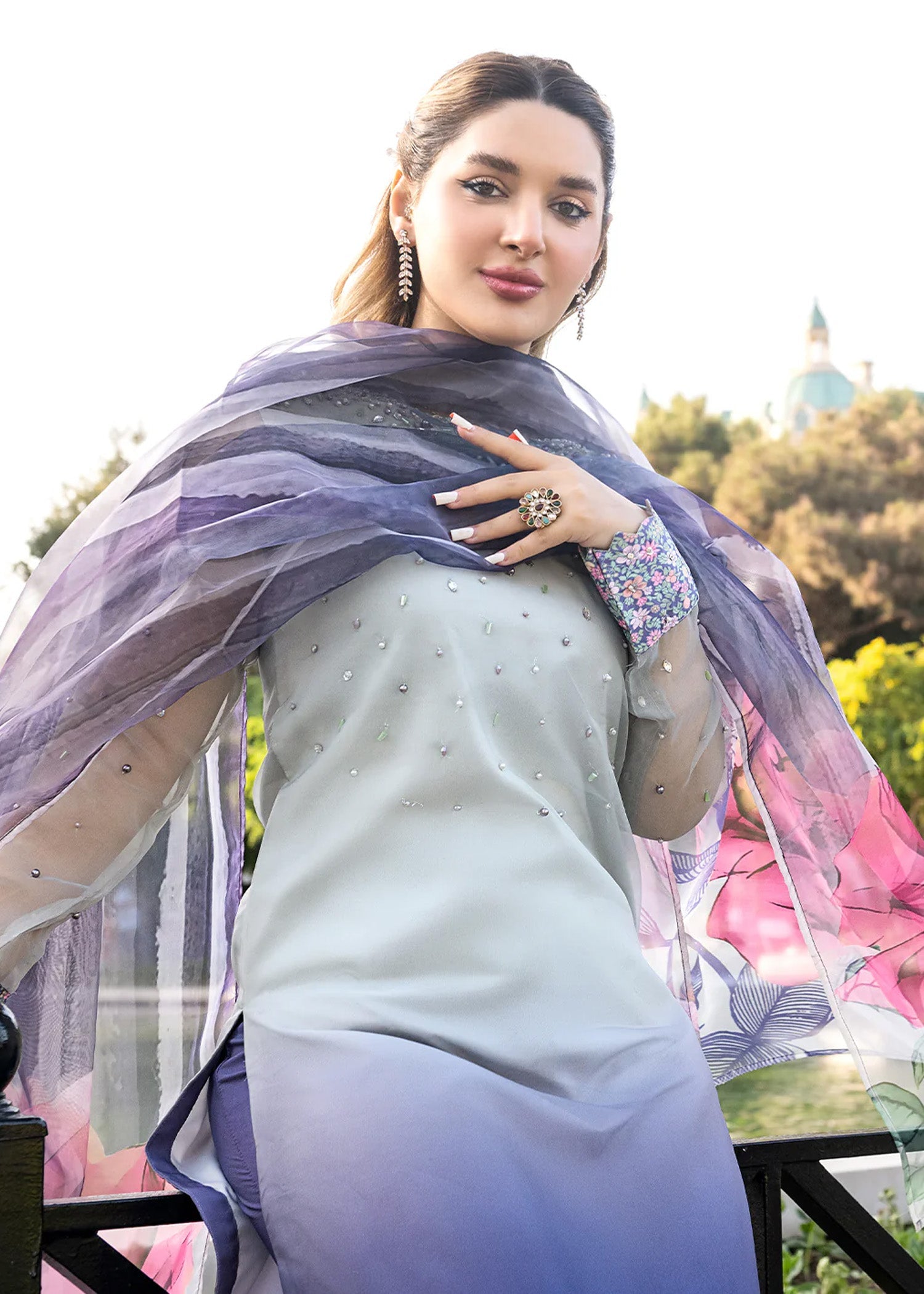 organza Kurta Set in Lavender, purple heart