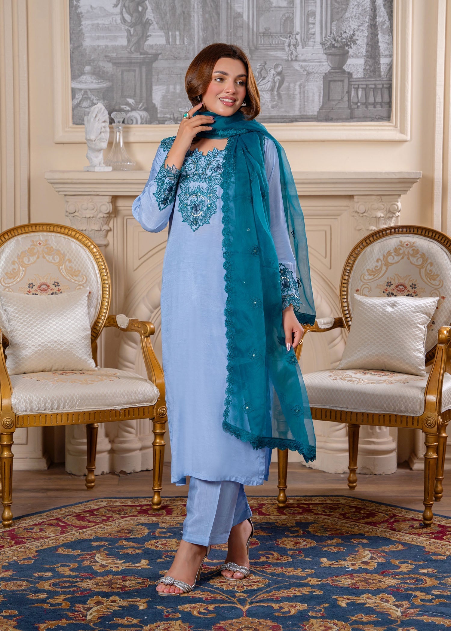 viscose Kurta Set in Ice blue