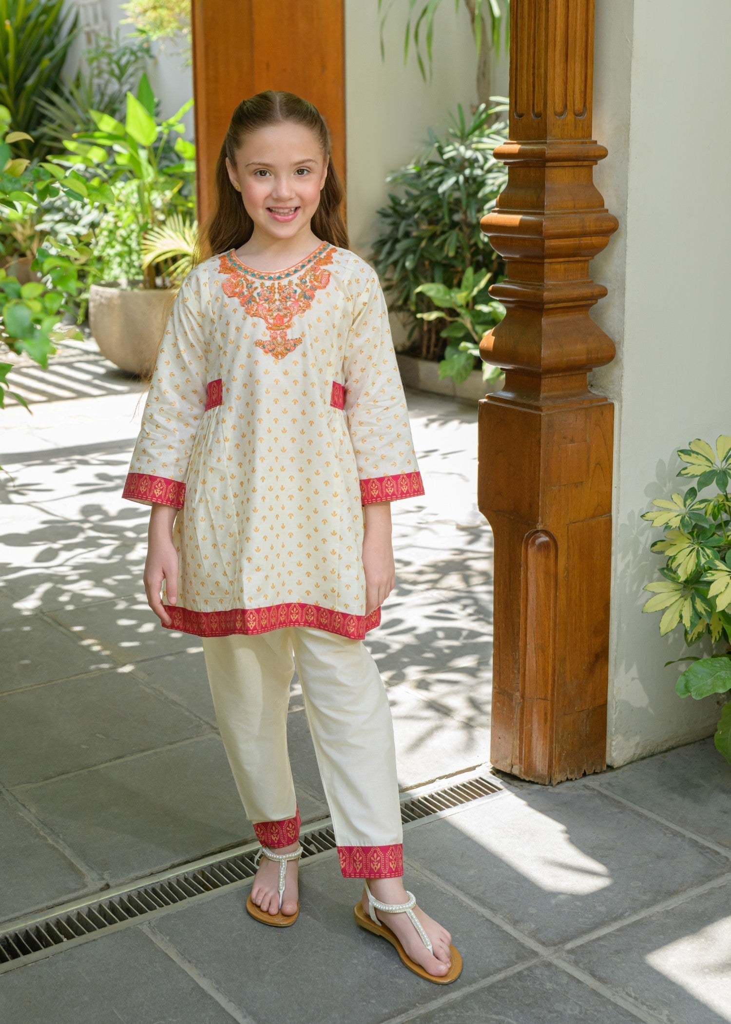 lawn Short Frock in Cream