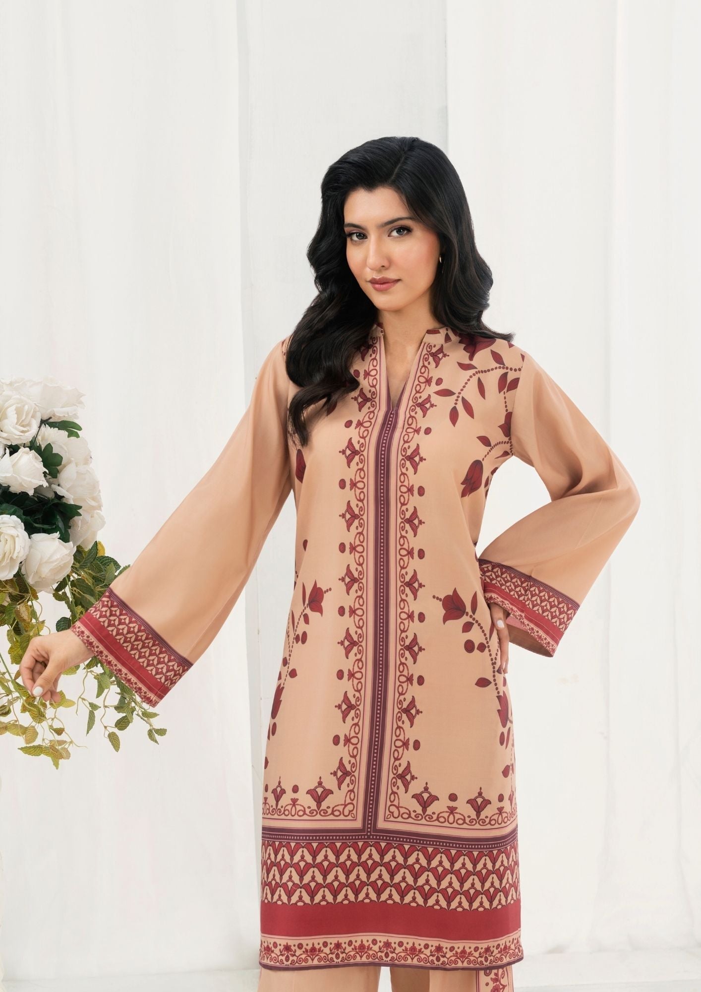 swiss cotton Kurta Set in Camel brown