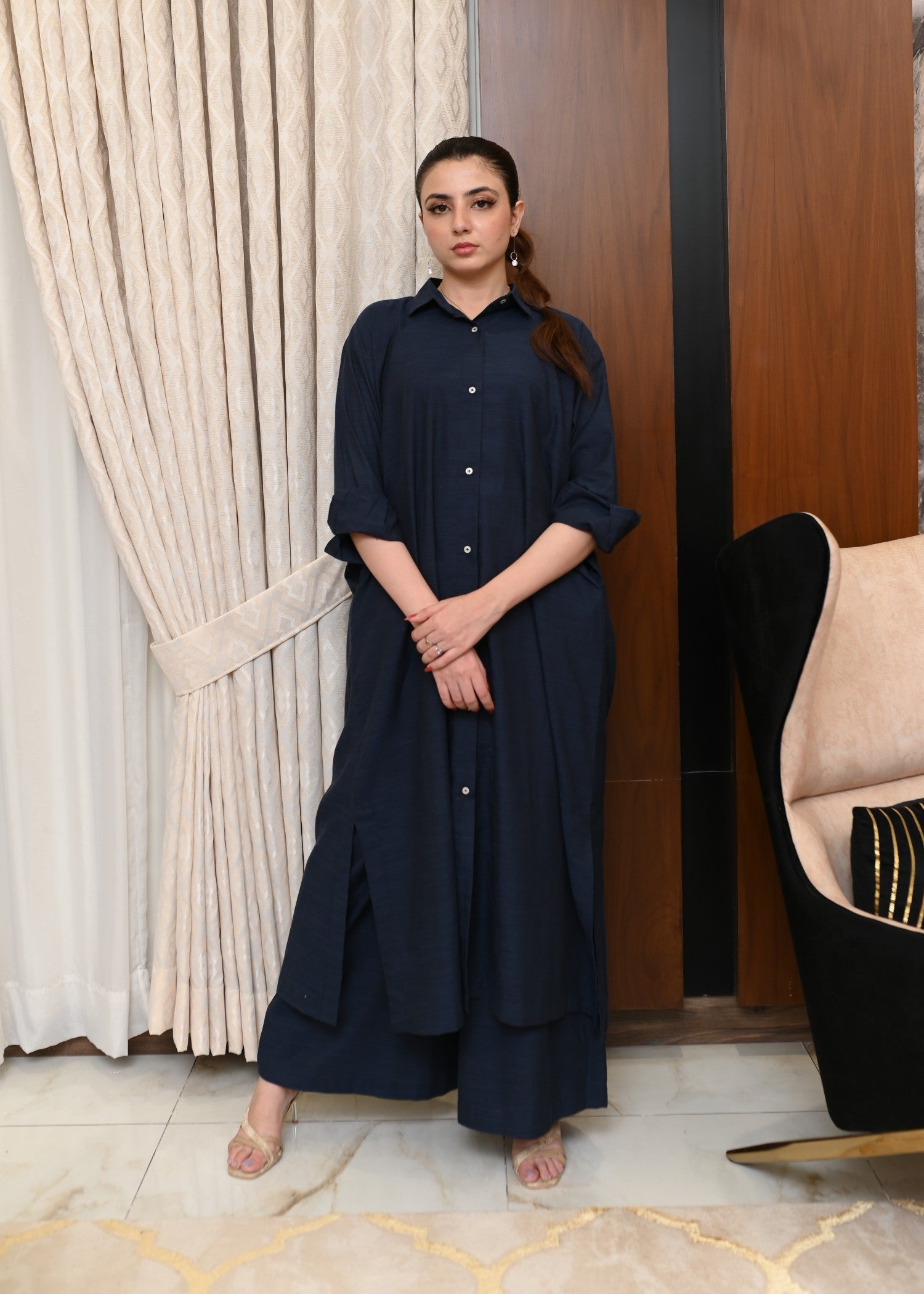 irish linen Co ord Sets in Navy blue