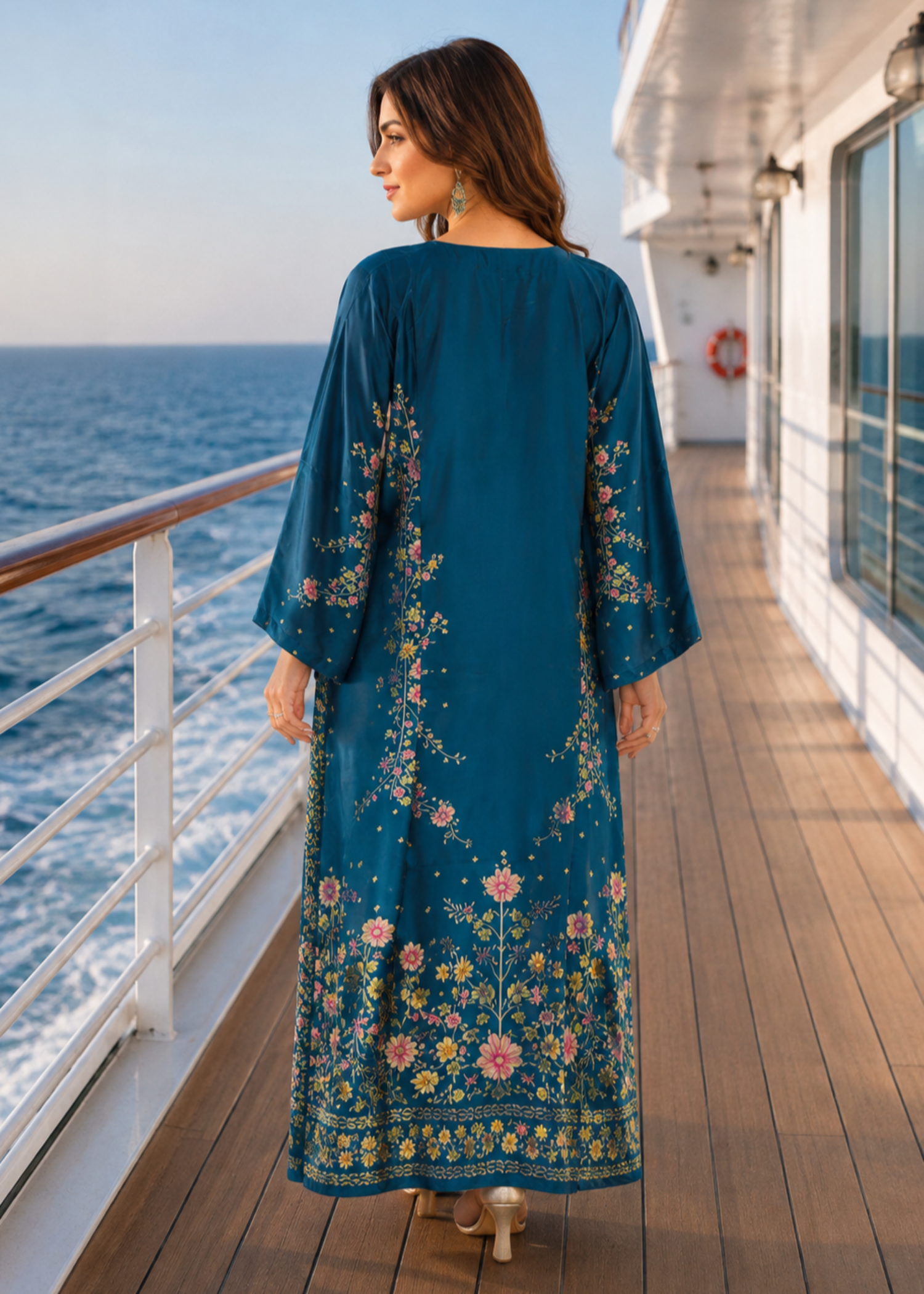 silk charmeuse Kaftan in Teal
