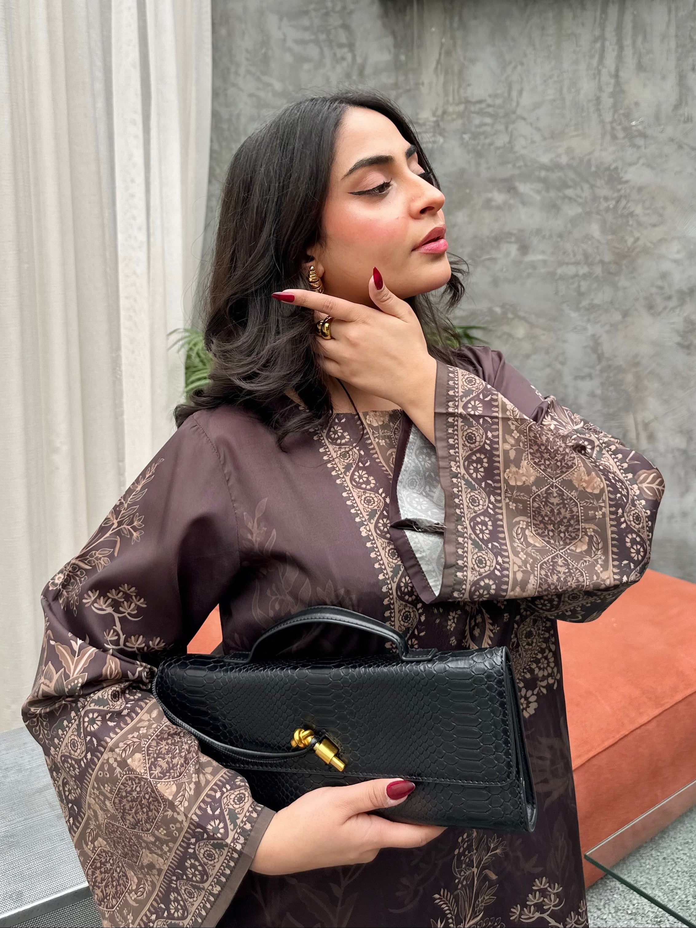 viscose raw silk Co Ord Sets in Dark brown