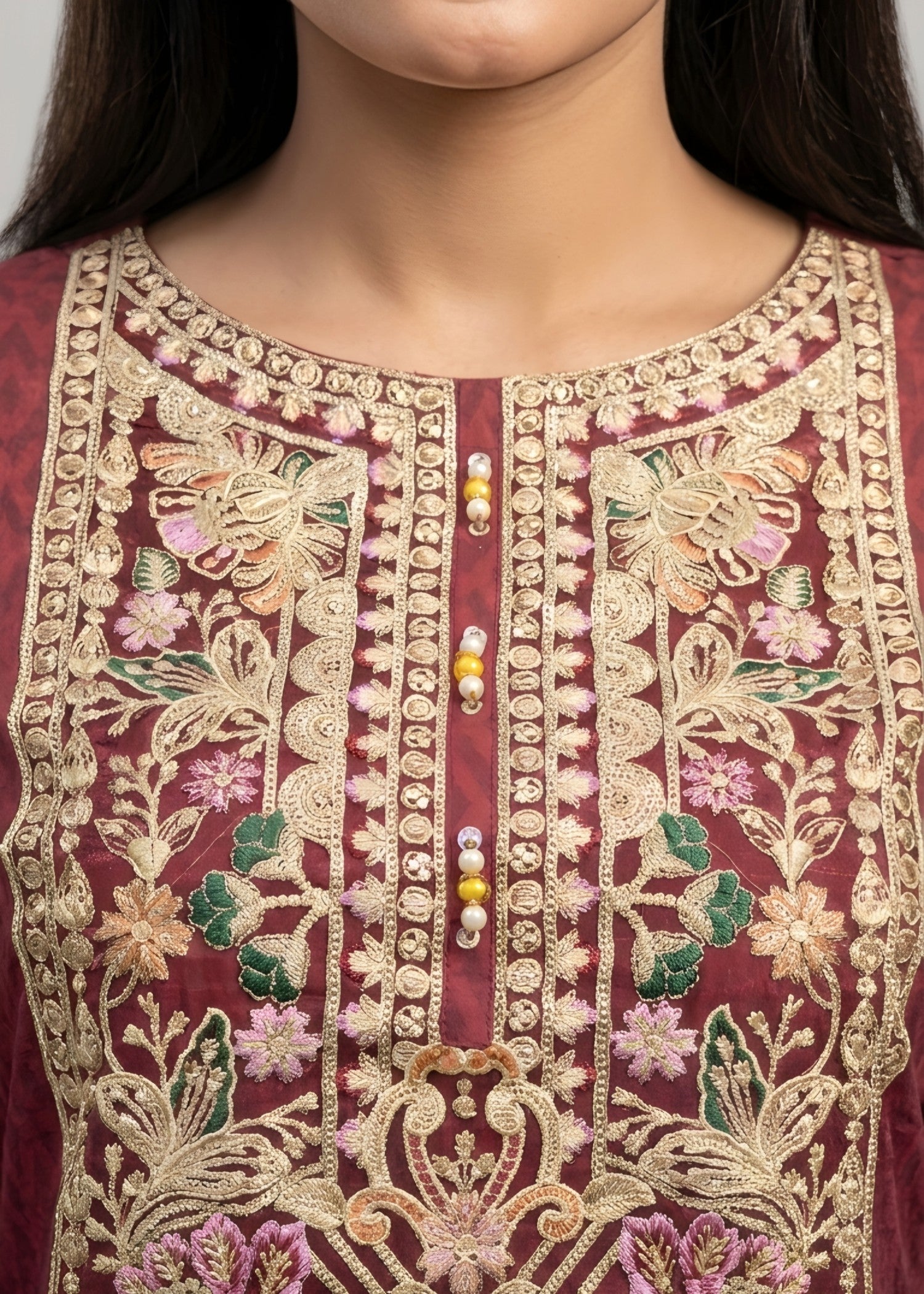 linen Kurta Set in Bronze orange