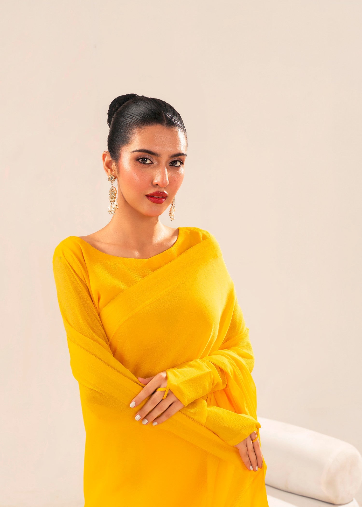 chiffon Saree in Yellow