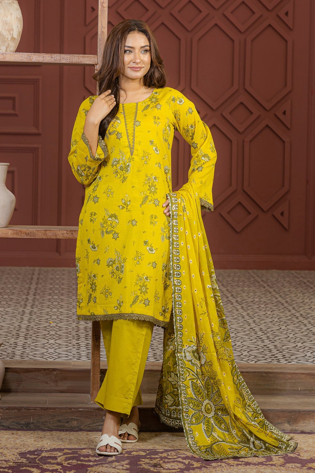 lawn voile Kurta Set in Mellow yellow