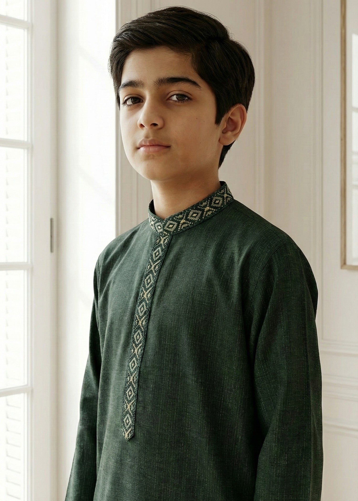 textured wash & wear Kurta Set in Green