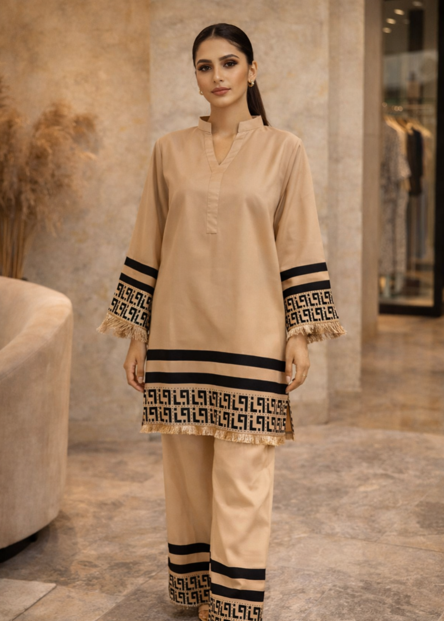 crepe Co Ord Sets in Beige