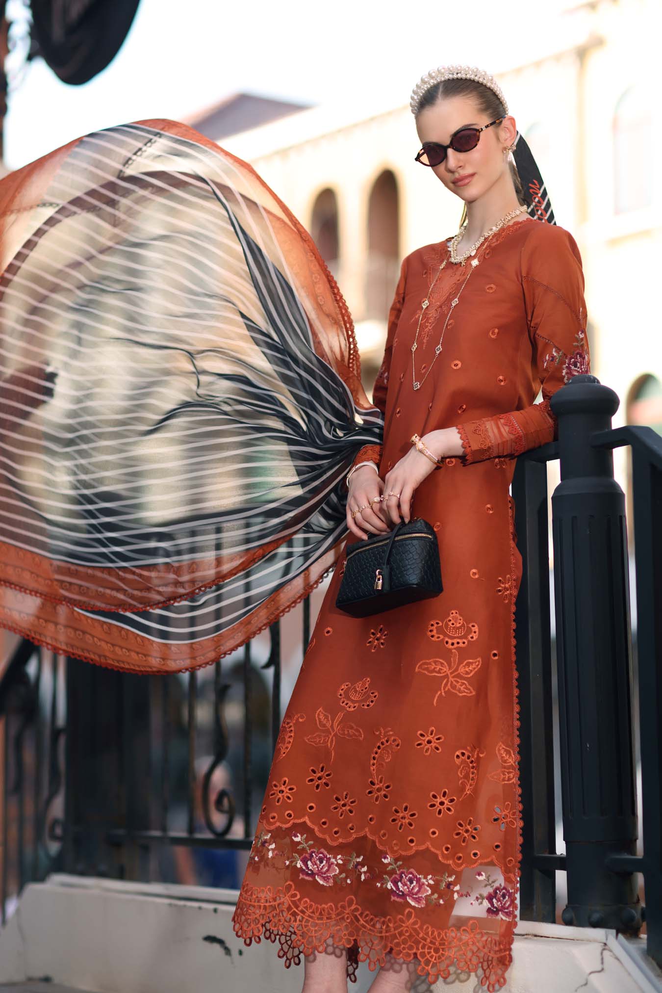 Noor Eid Luxe Printskhaas Lawn – D7 - A -Tangerine Royal