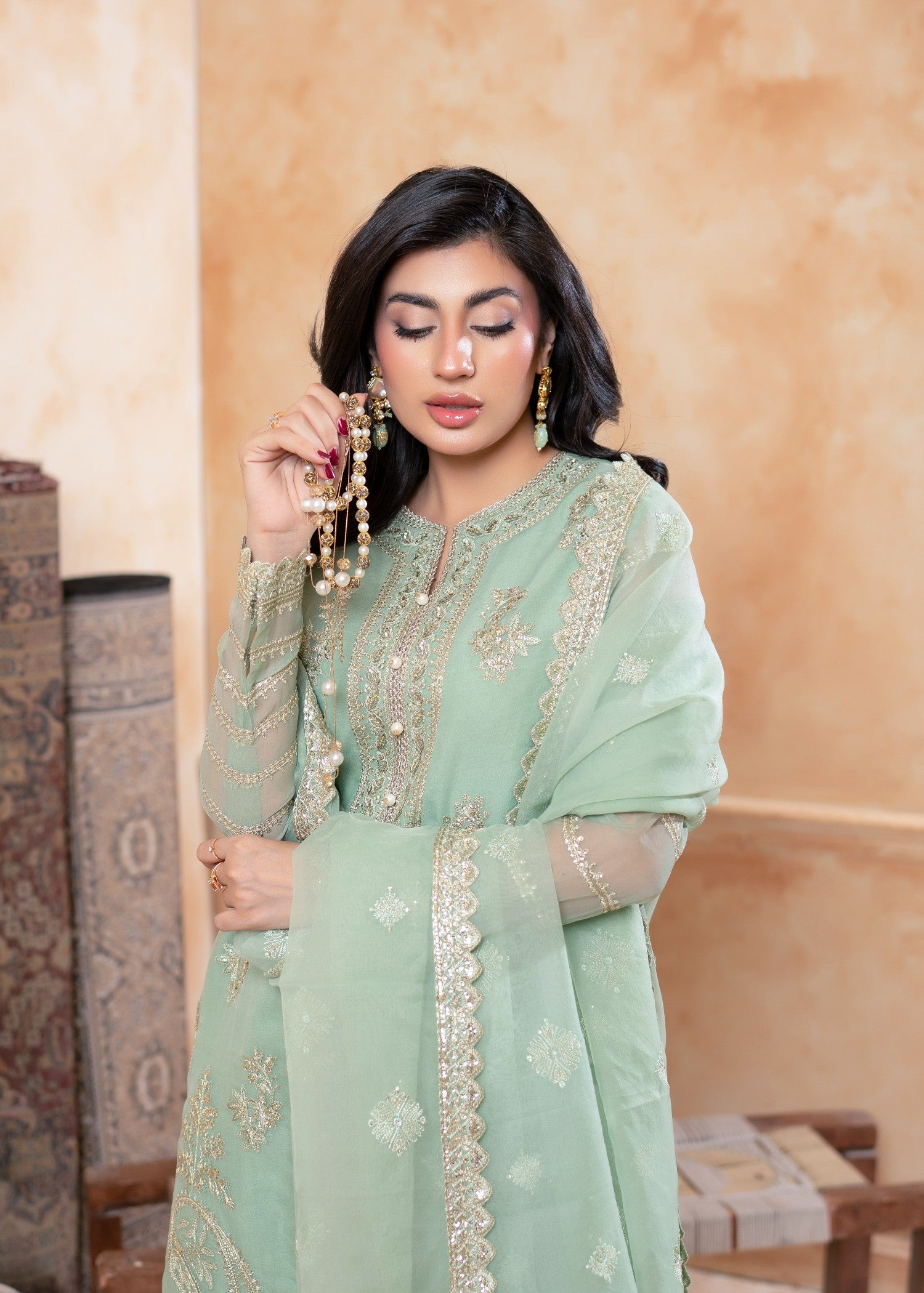 organza Kurta Set in Mint green