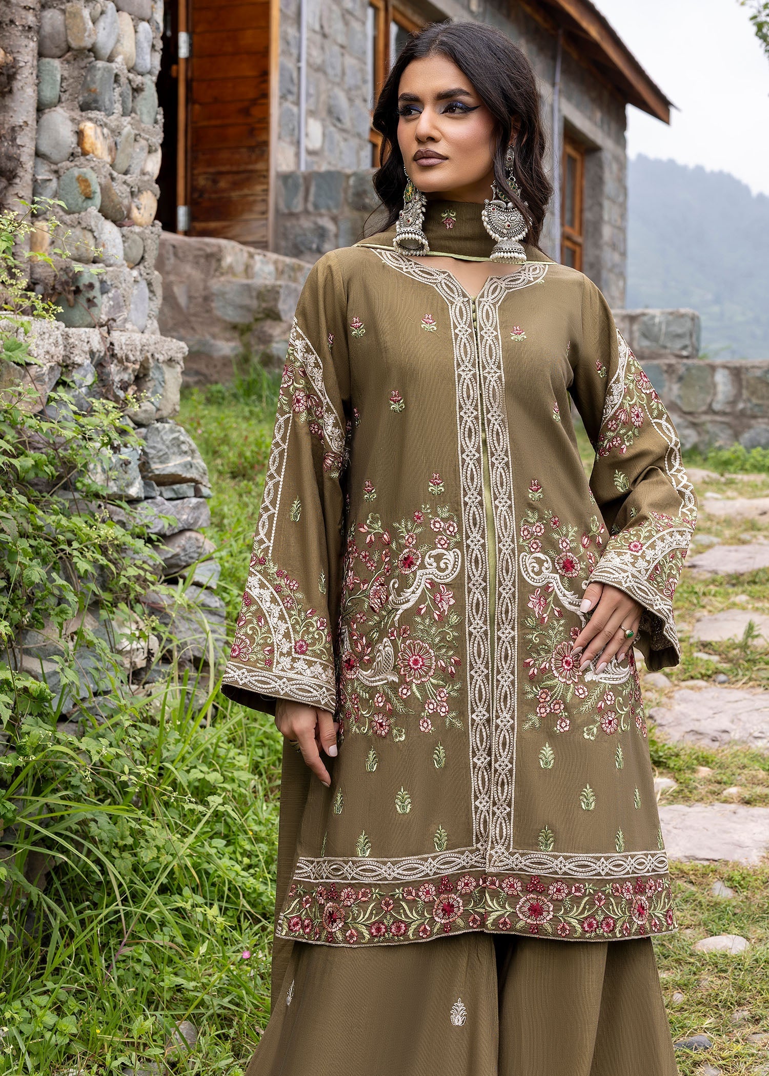 khaddar Jacket in Olive green