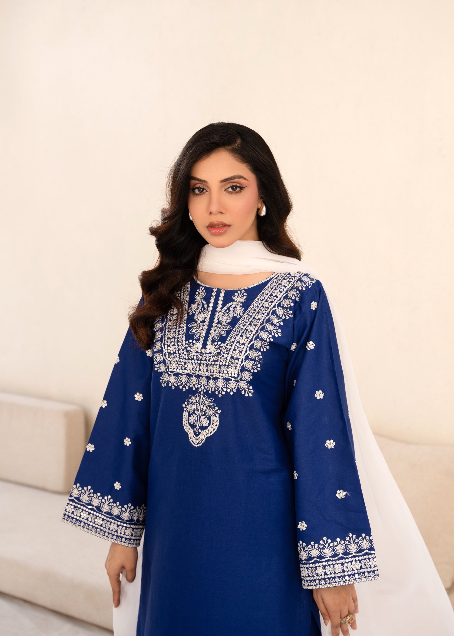 cambric Kurta Set in Royal blue