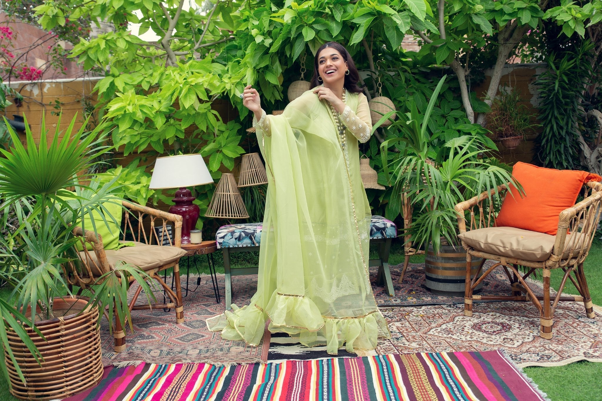 cotton silk Pishwas in Pastel green