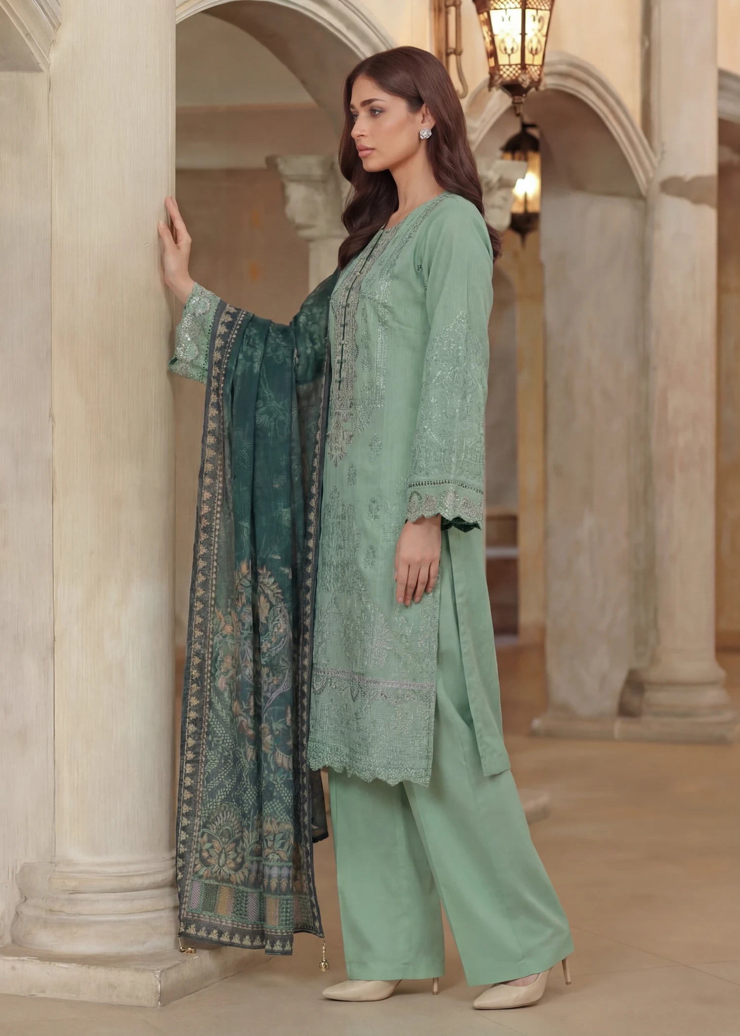 cotton net Kurta Set in Mint green