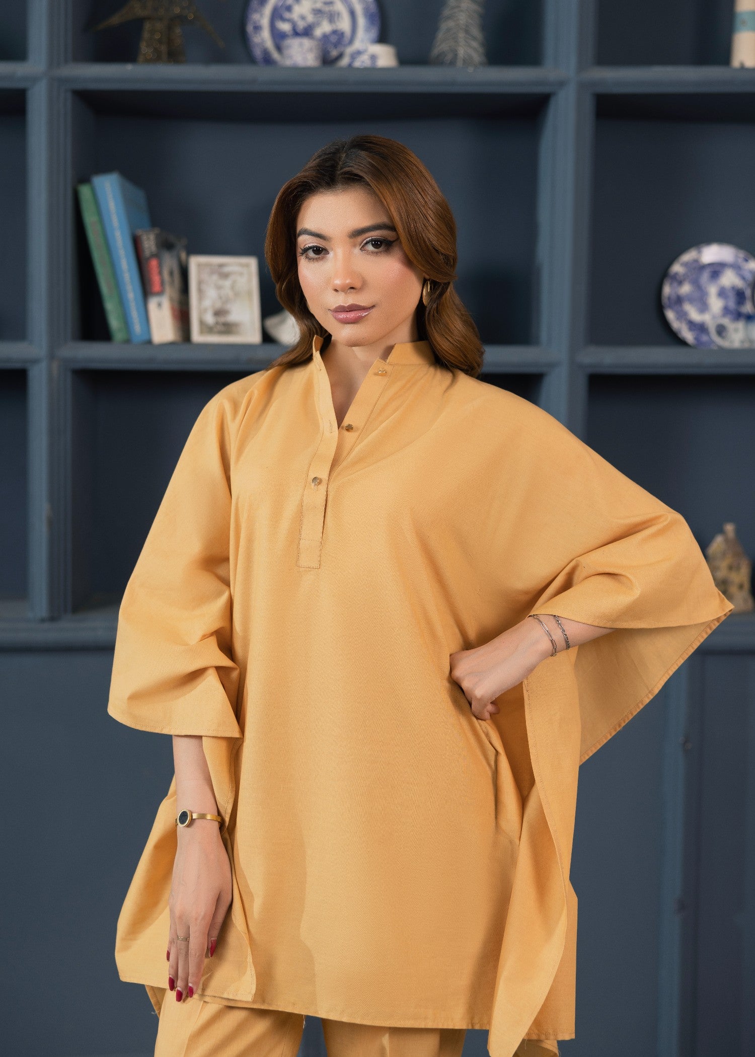 lawn cotton Kaftan in Gold