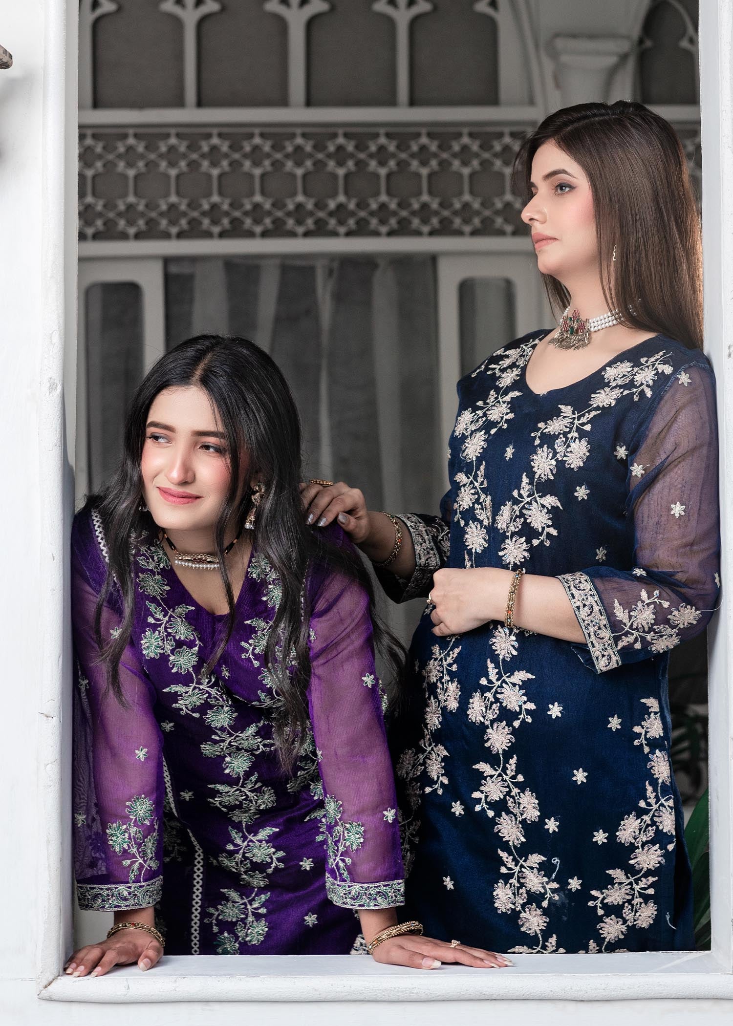 khaddi net shabnam zari Kurta Set in Purple