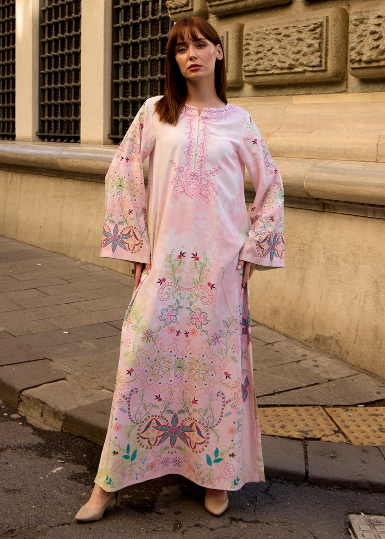 crepe polyester Kaftan in Pink