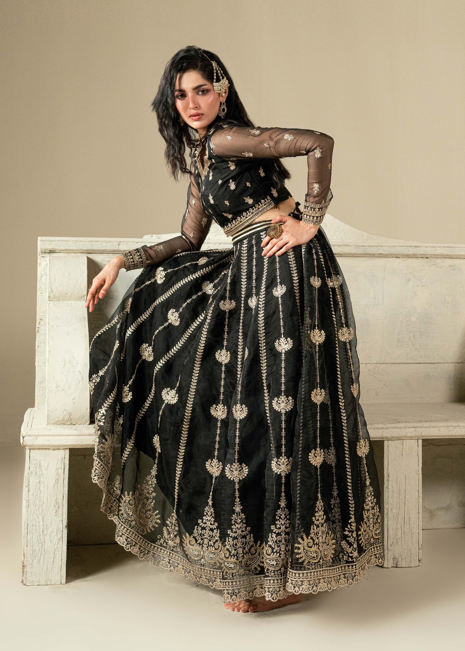 organza Lehenga in Black