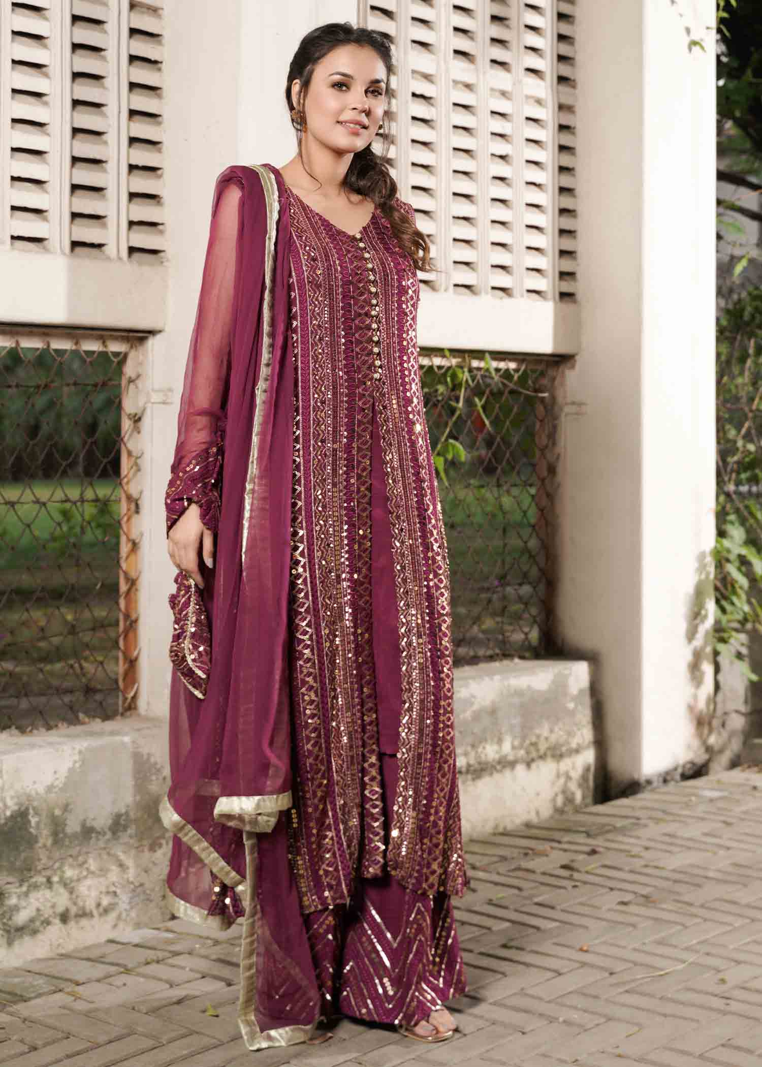 chiffon Gown in Plum