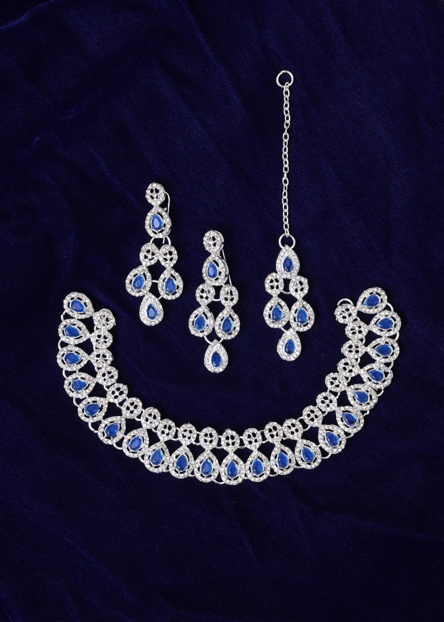 Jewelry Set in Silver, sapphire blue Color by - Trendy Women Jewelry Set YWJ4259
